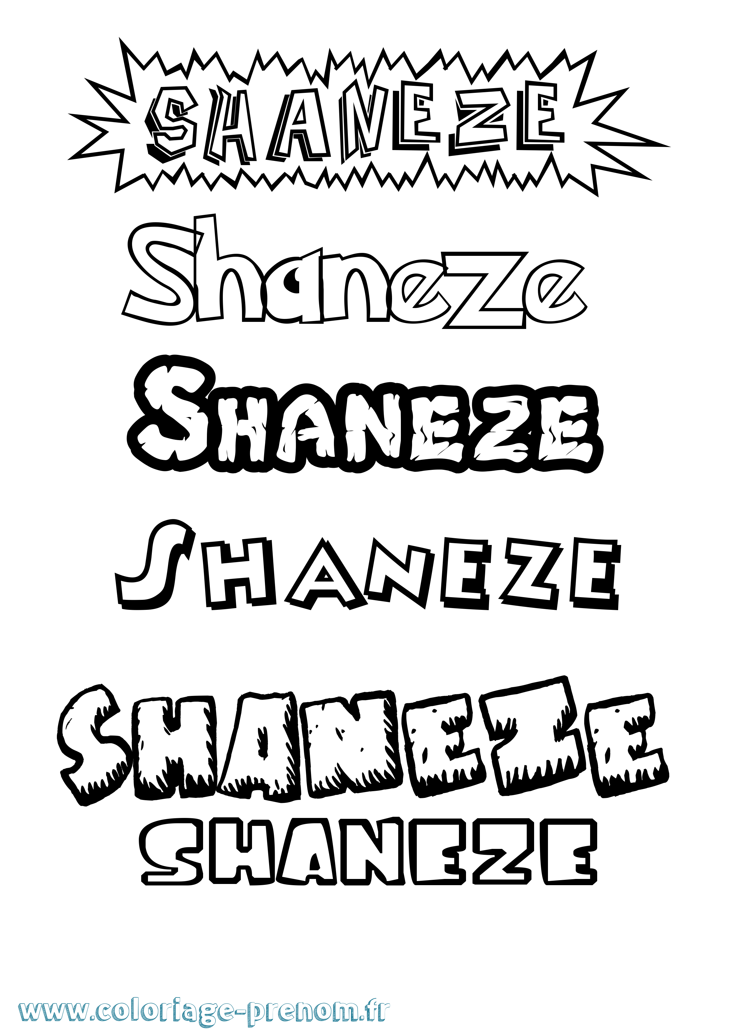 Coloriage Shaneze Dessin Animé Coloriage prénom Shaneze Dessin Animé