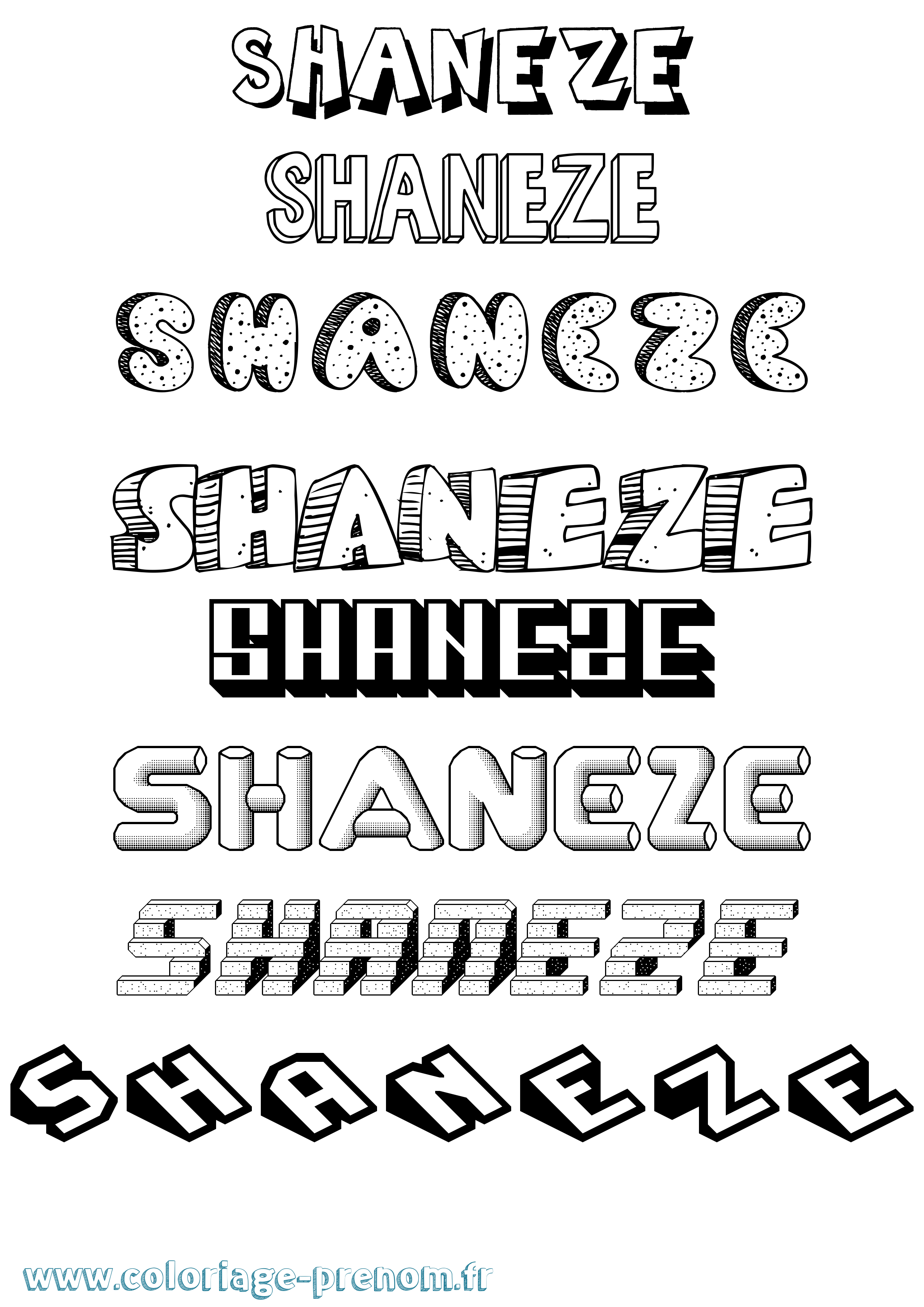 Coloriage Shaneze Effet 3D Coloriage prénom Shaneze Effet 3D