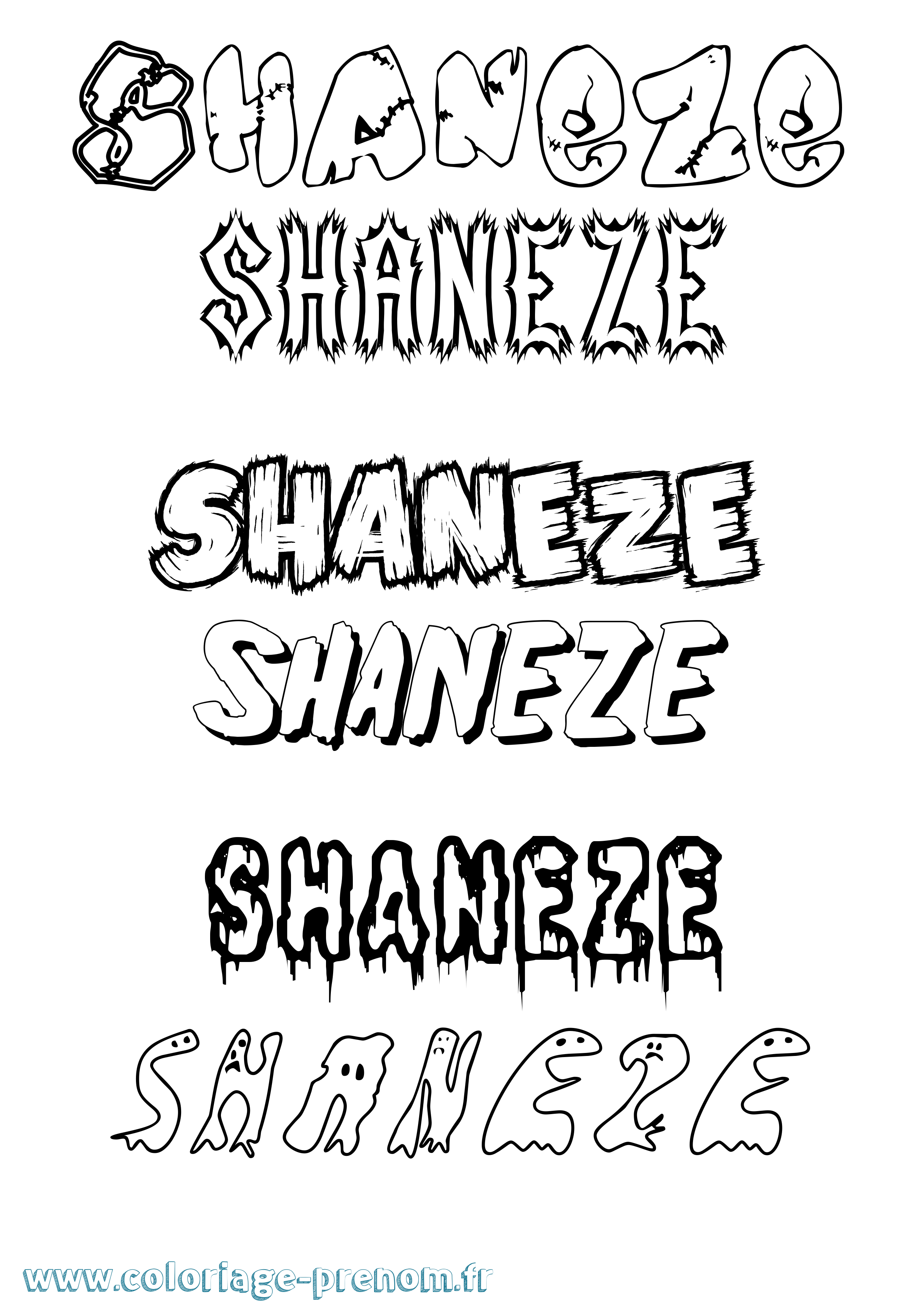 Coloriage Shaneze Frisson Coloriage prénom Shaneze Frisson