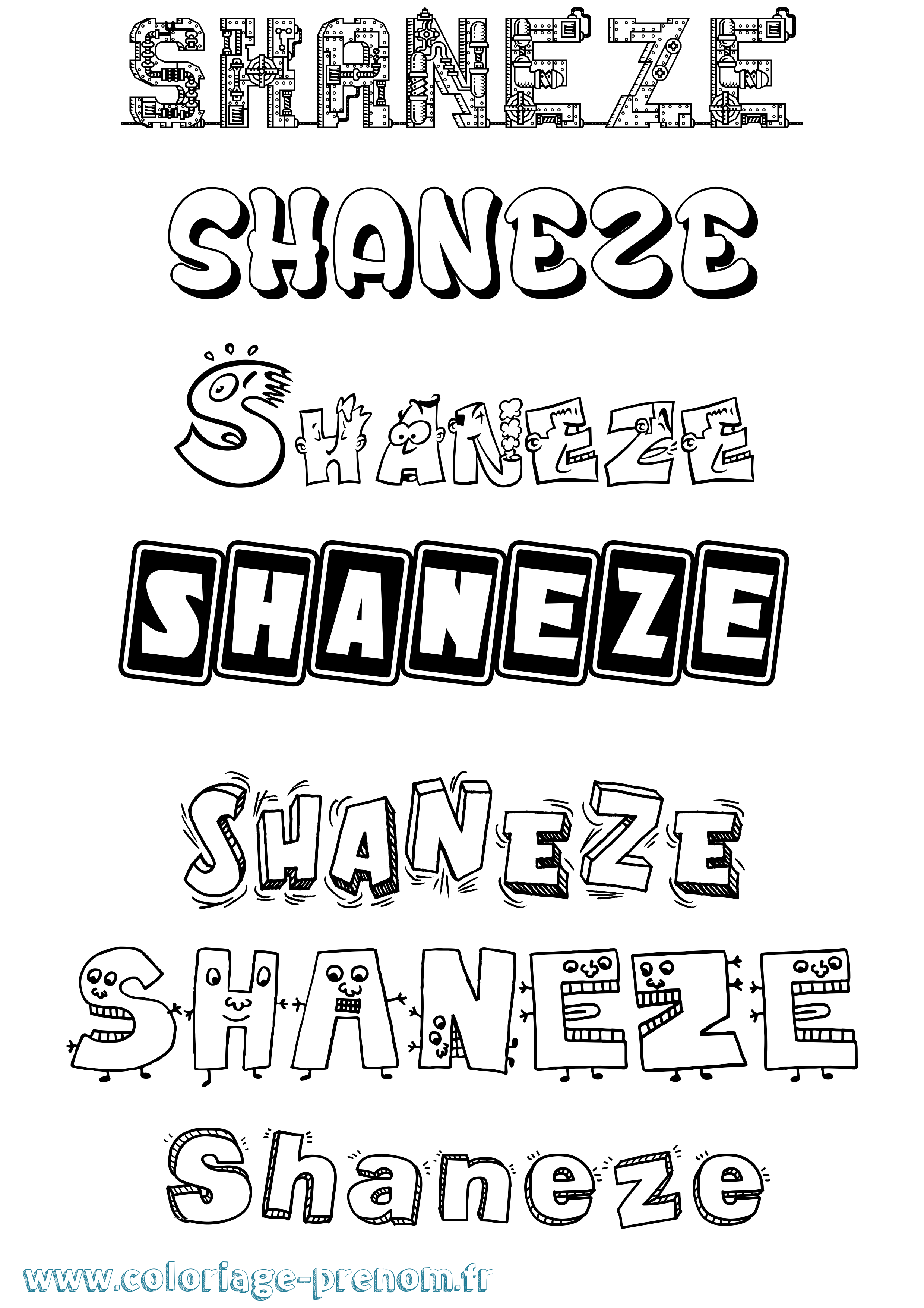 Coloriage Shaneze Fun Coloriage prénom Shaneze Fun