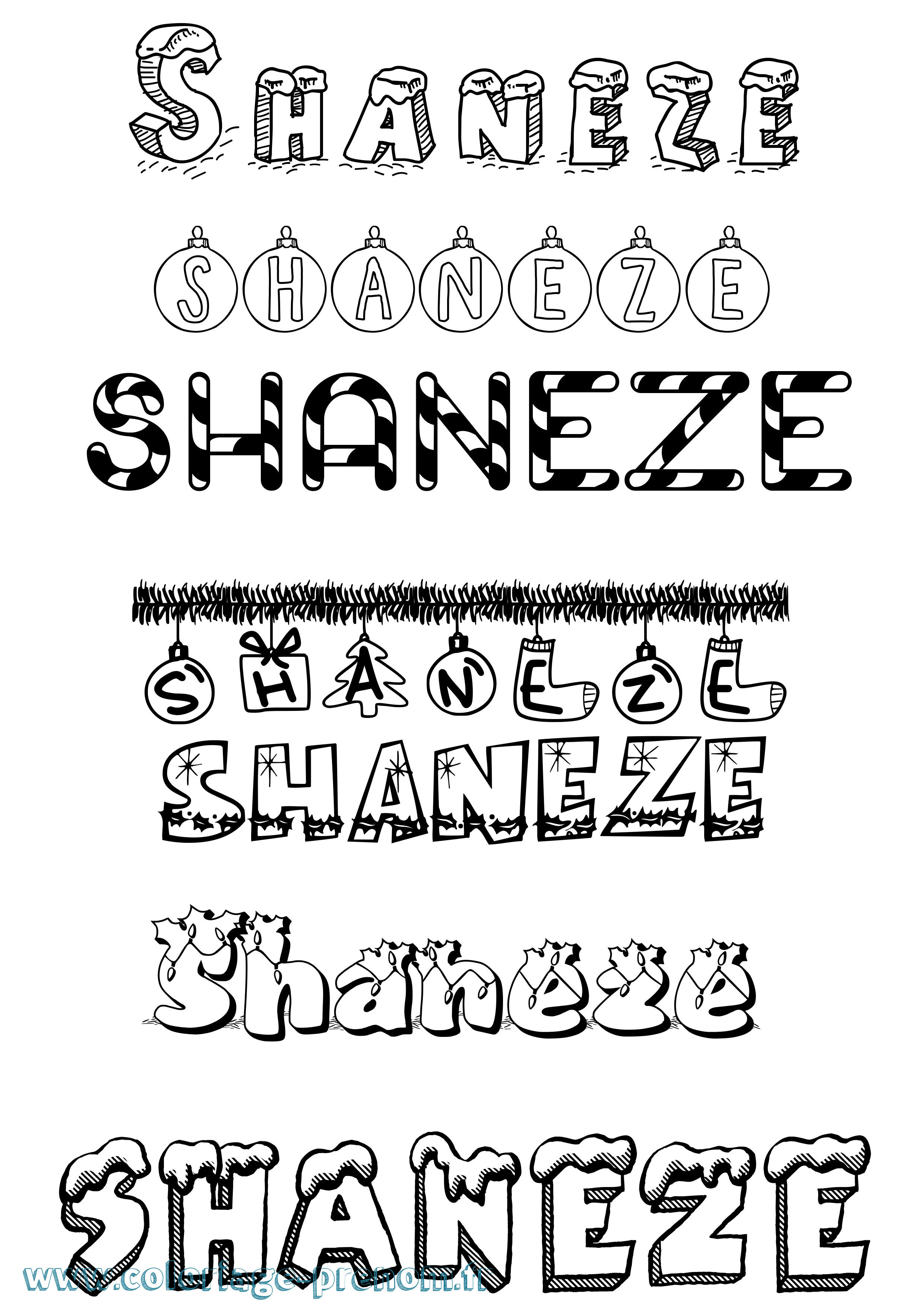 Coloriage Shaneze Noël Coloriage prénom Shaneze Noël
