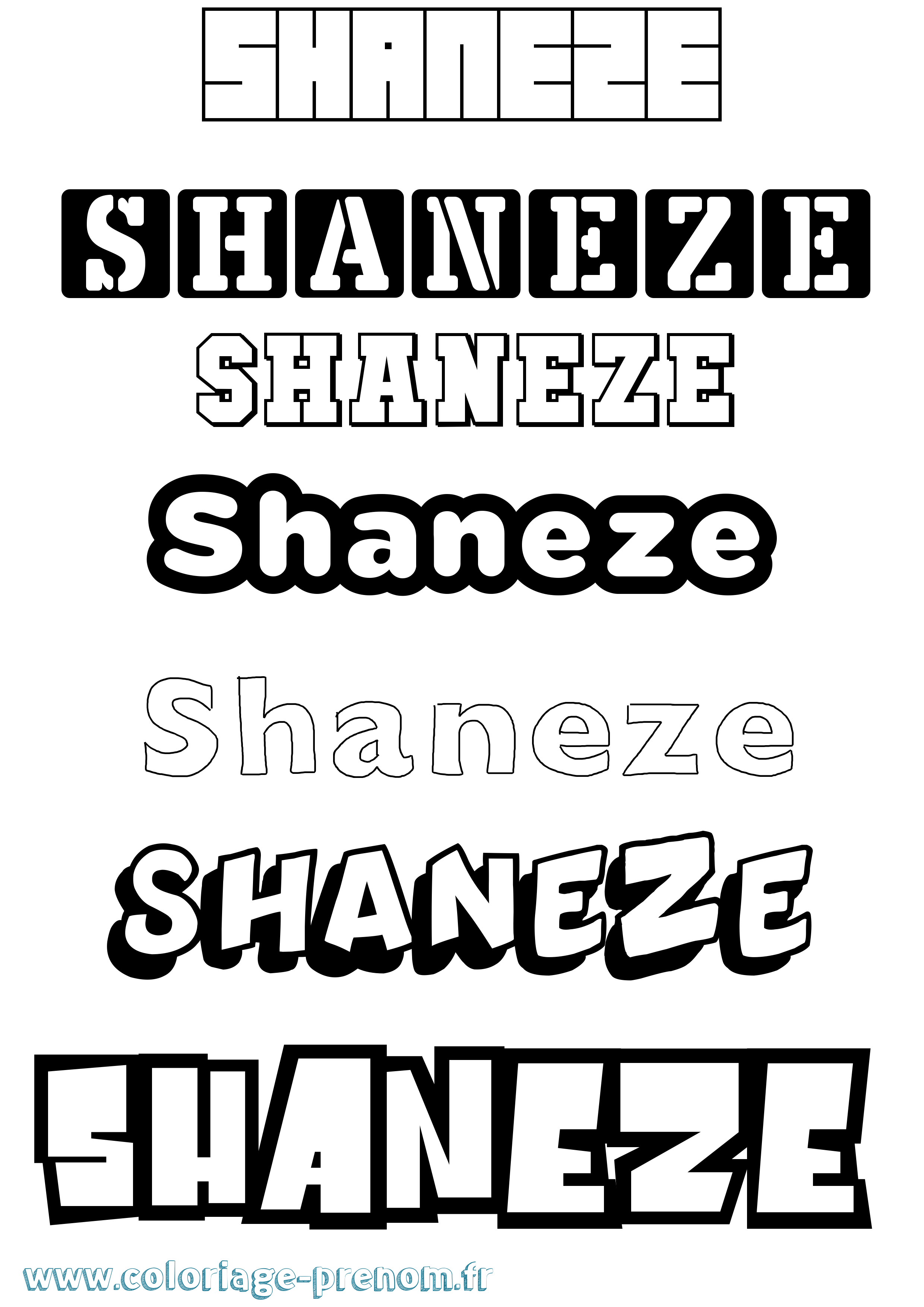 Coloriage Shaneze Simple Coloriage prénom Shaneze Simple