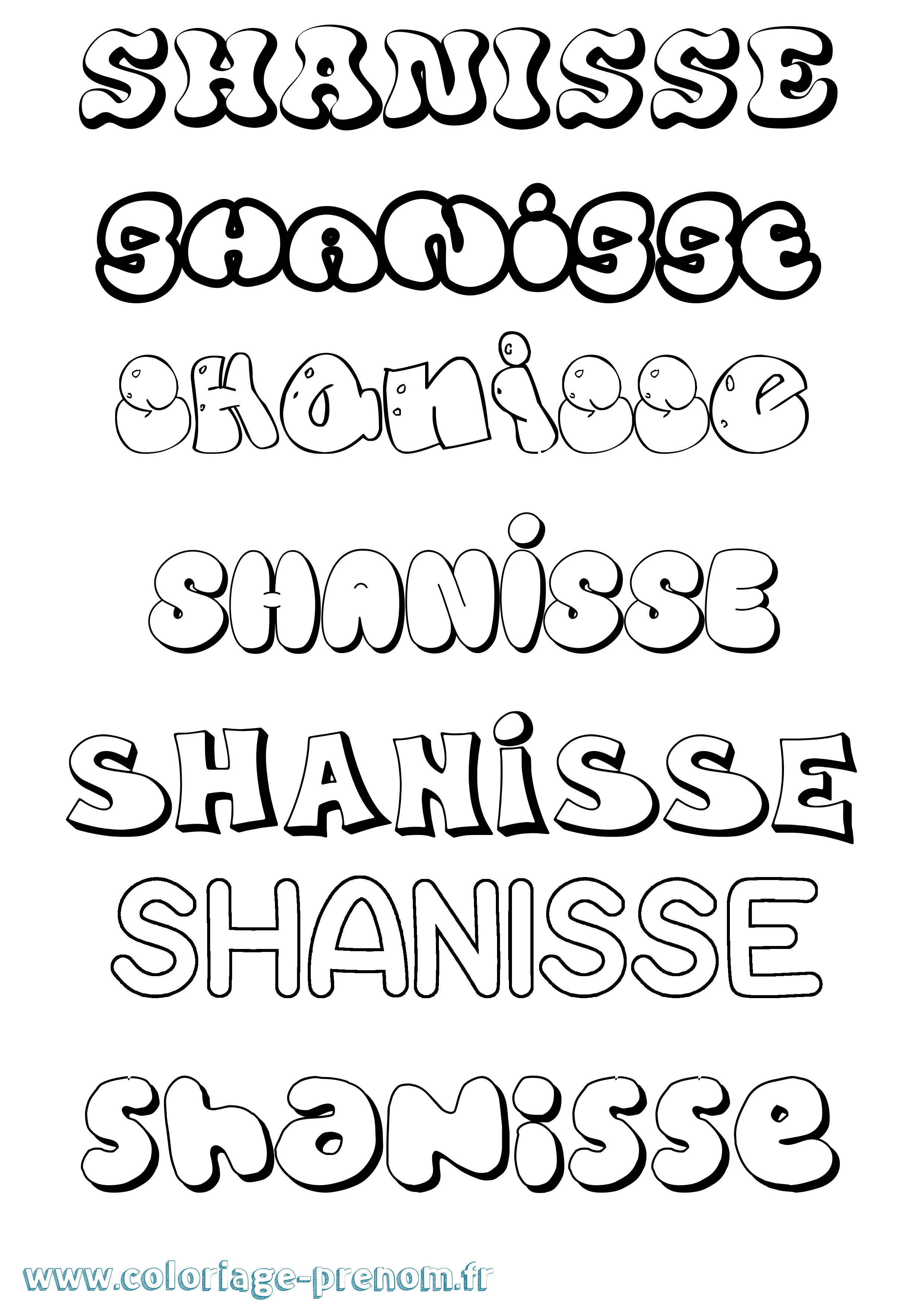 Coloriage Shanisse Bubble Coloriage prénom Shanisse Bubble