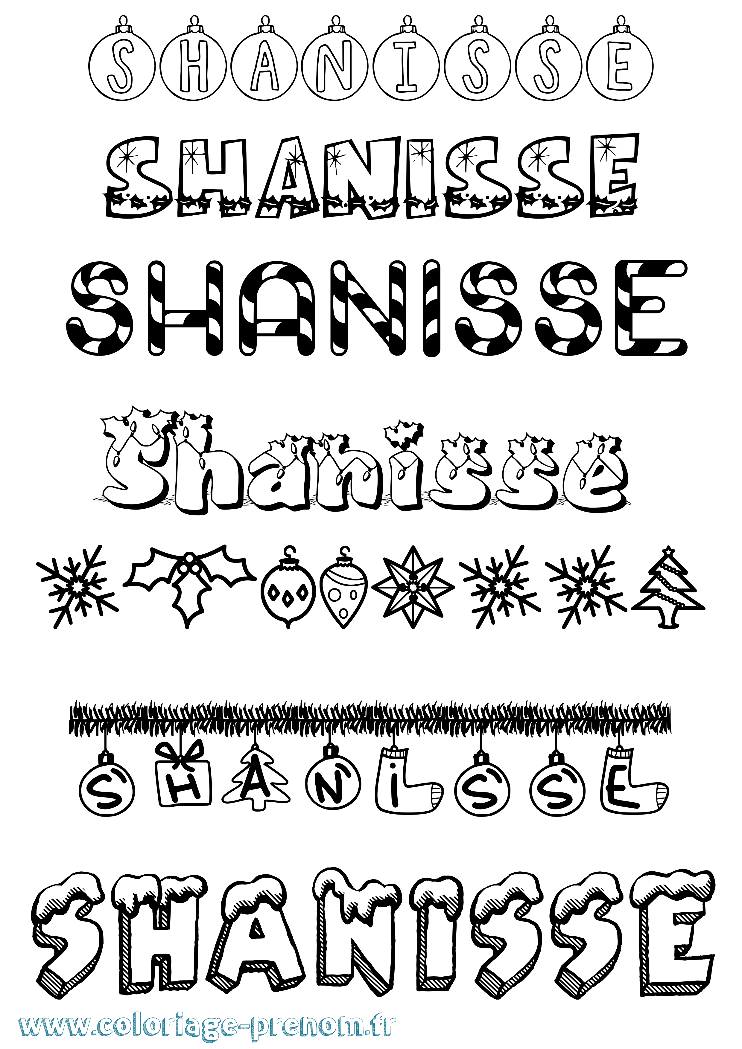 Coloriage Shanisse Noël Coloriage prénom Shanisse Noël