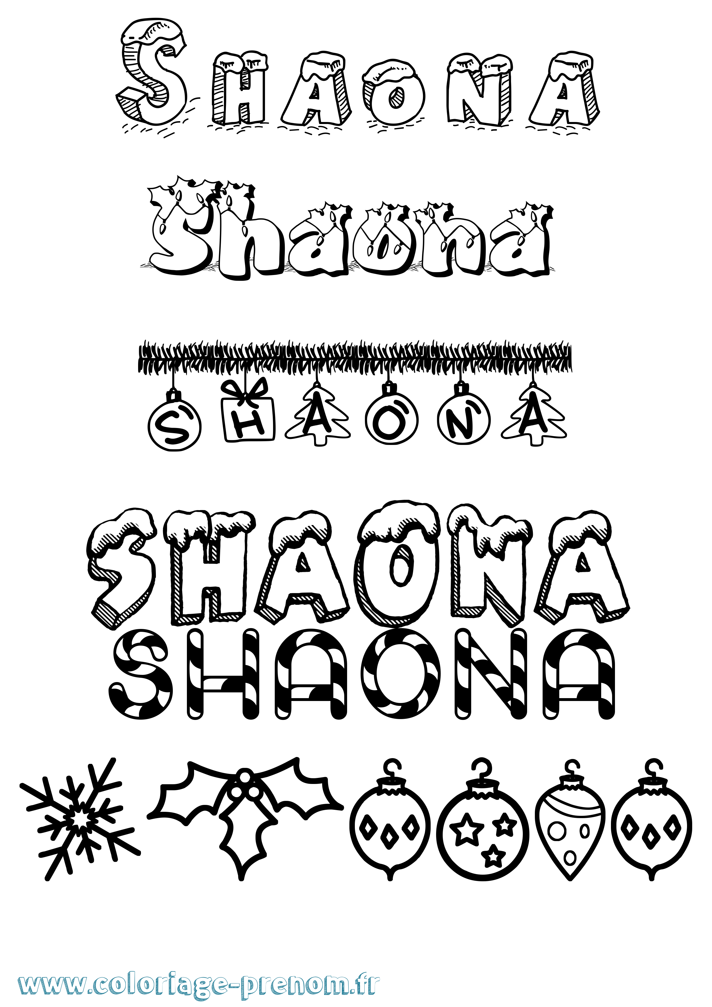 Coloriage Shaona Noël Coloriage prénom Shaona Noël