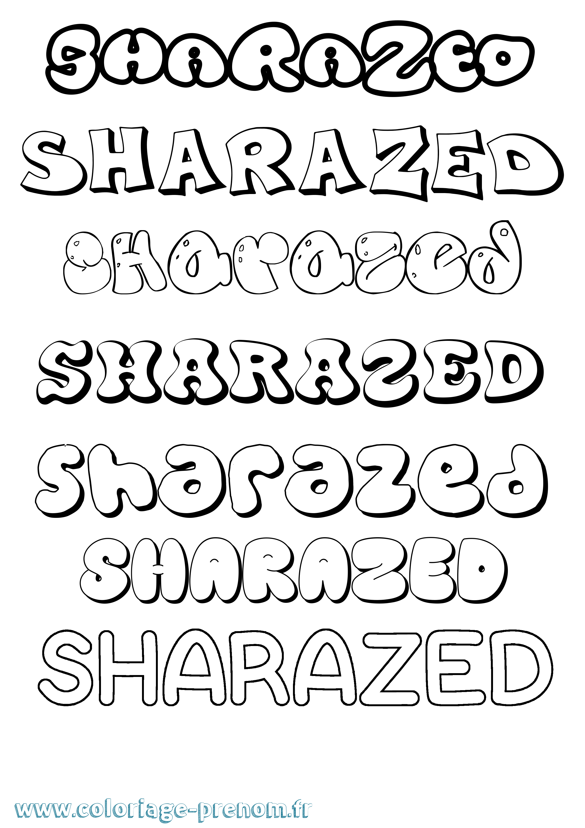 Coloriage Sharazed Bubble Coloriage prénom Sharazed Bubble
