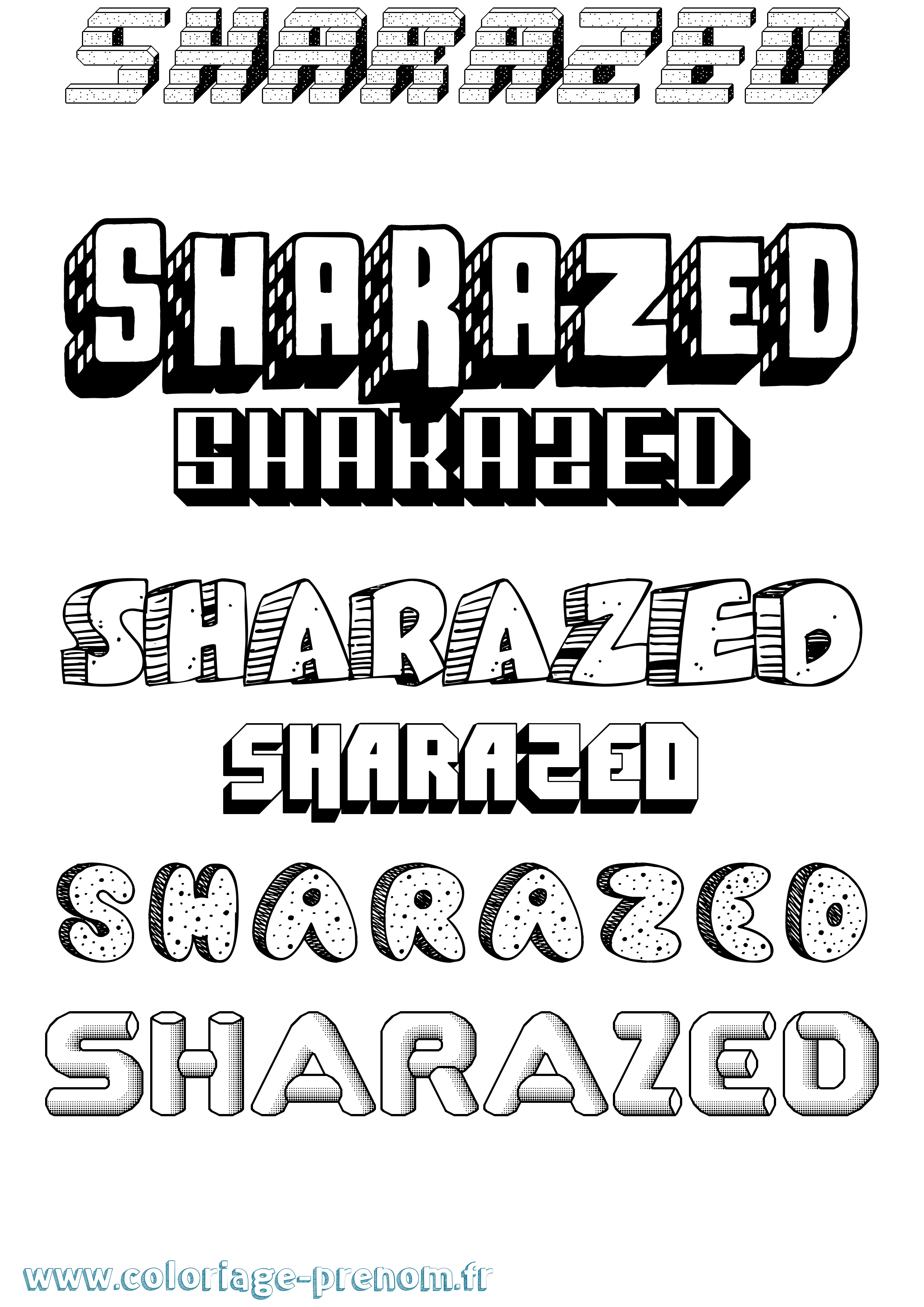 Coloriage Sharazed Effet 3D Coloriage prénom Sharazed Effet 3D