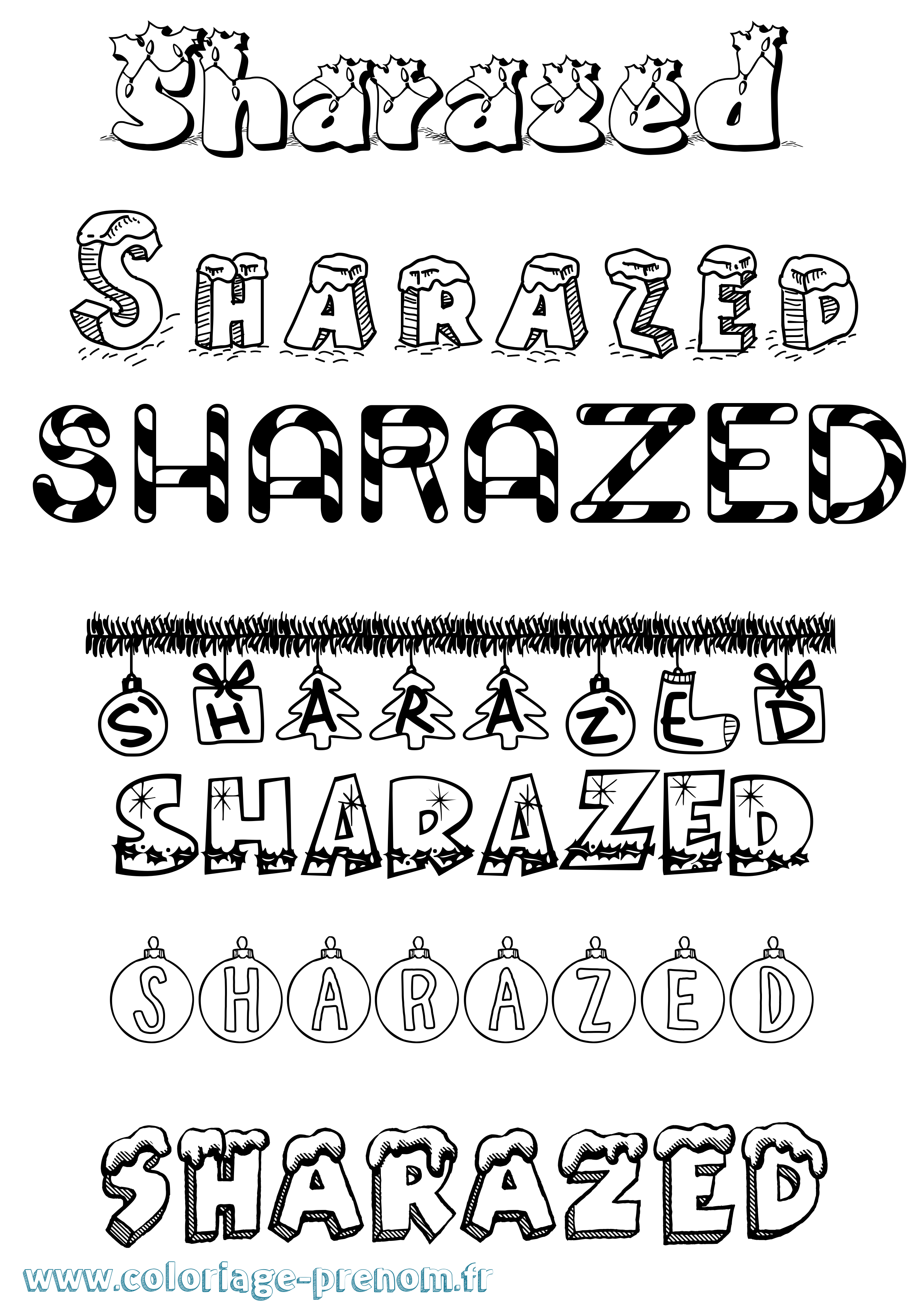 Coloriage Sharazed Noël Coloriage prénom Sharazed Noël