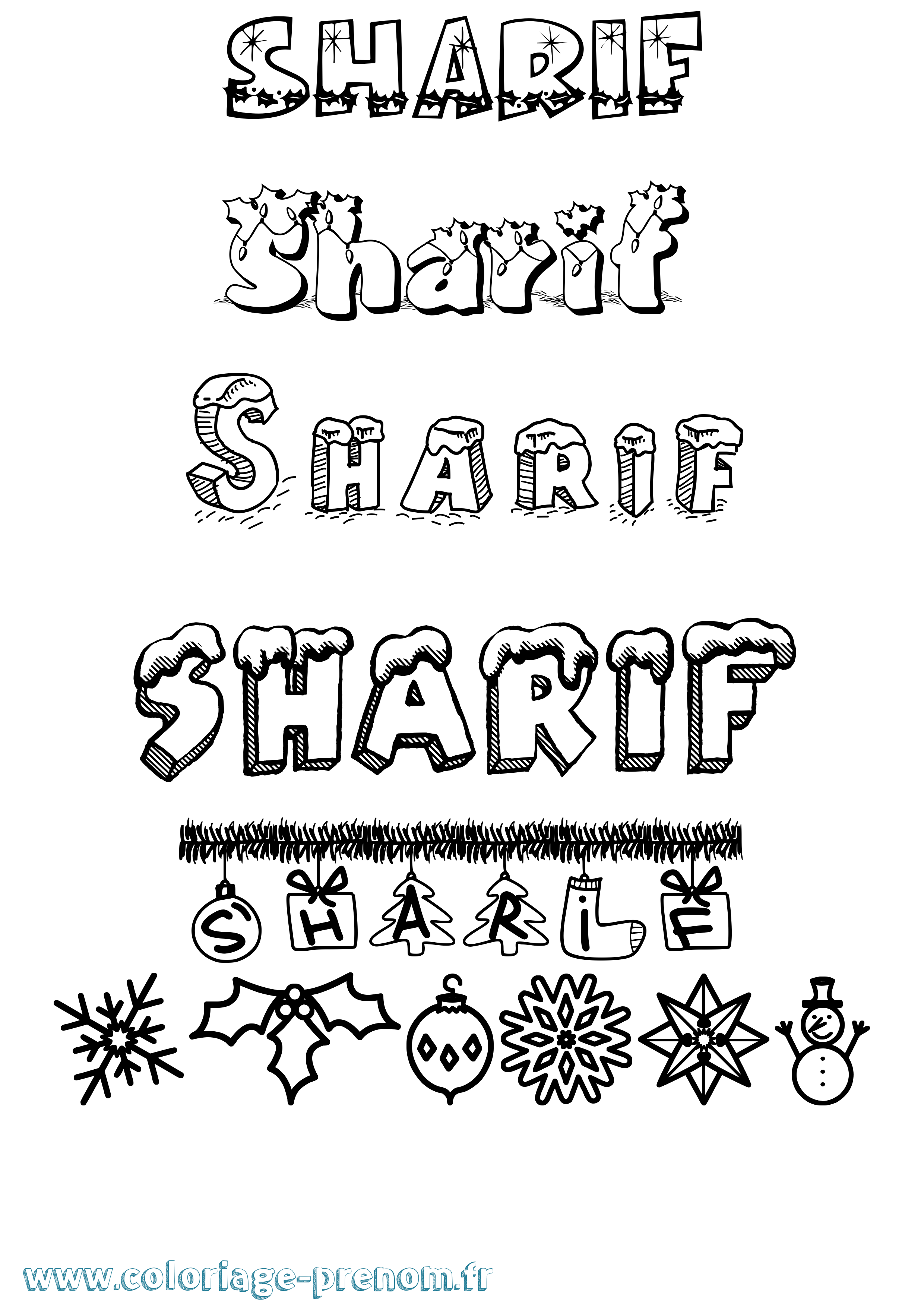 Coloriage Sharif Noël Coloriage prénom Sharif Noël