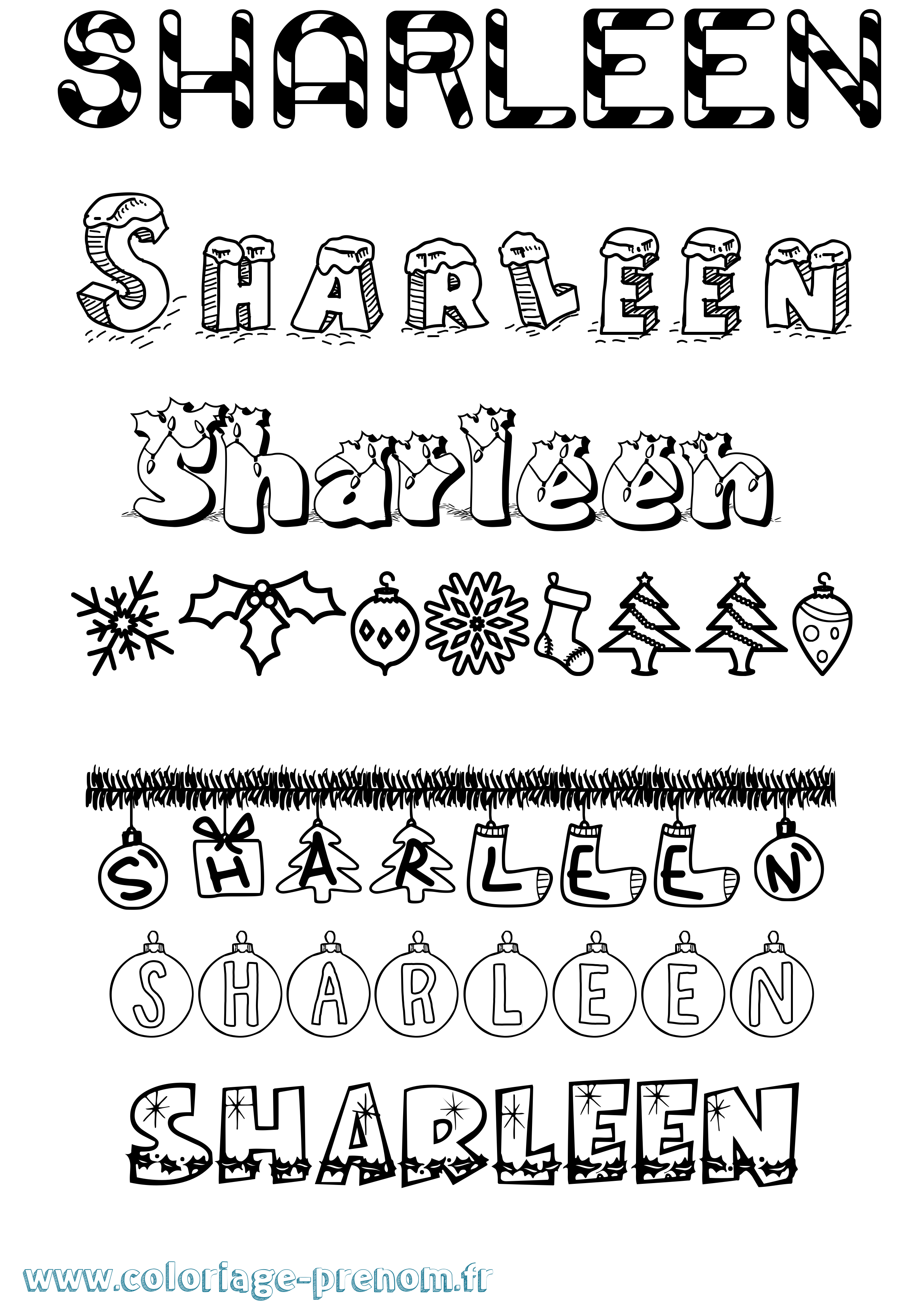 Coloriage Sharleen Noël Coloriage prénom Sharleen Noël