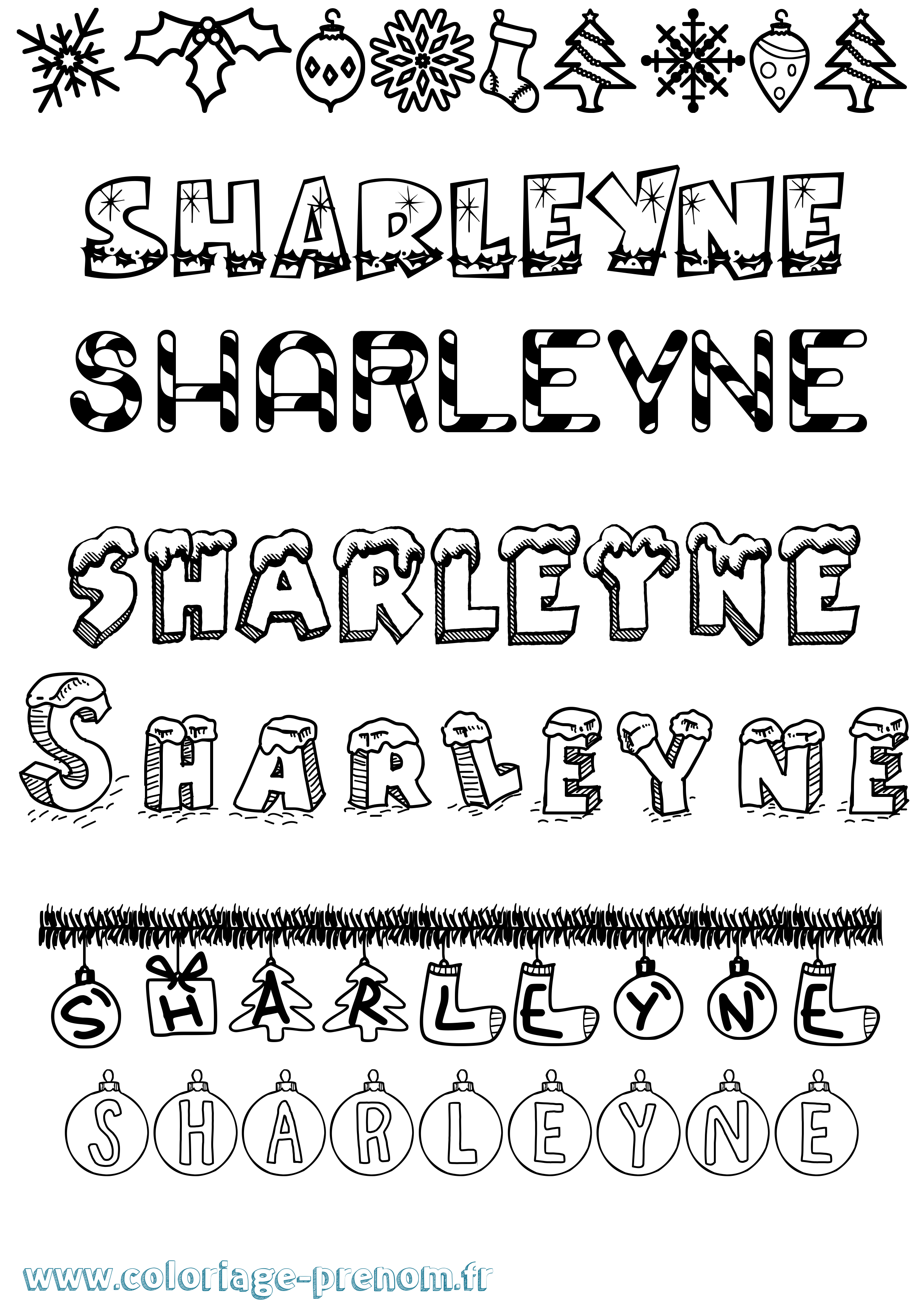 Coloriage Sharleyne Noël Coloriage prénom Sharleyne Noël