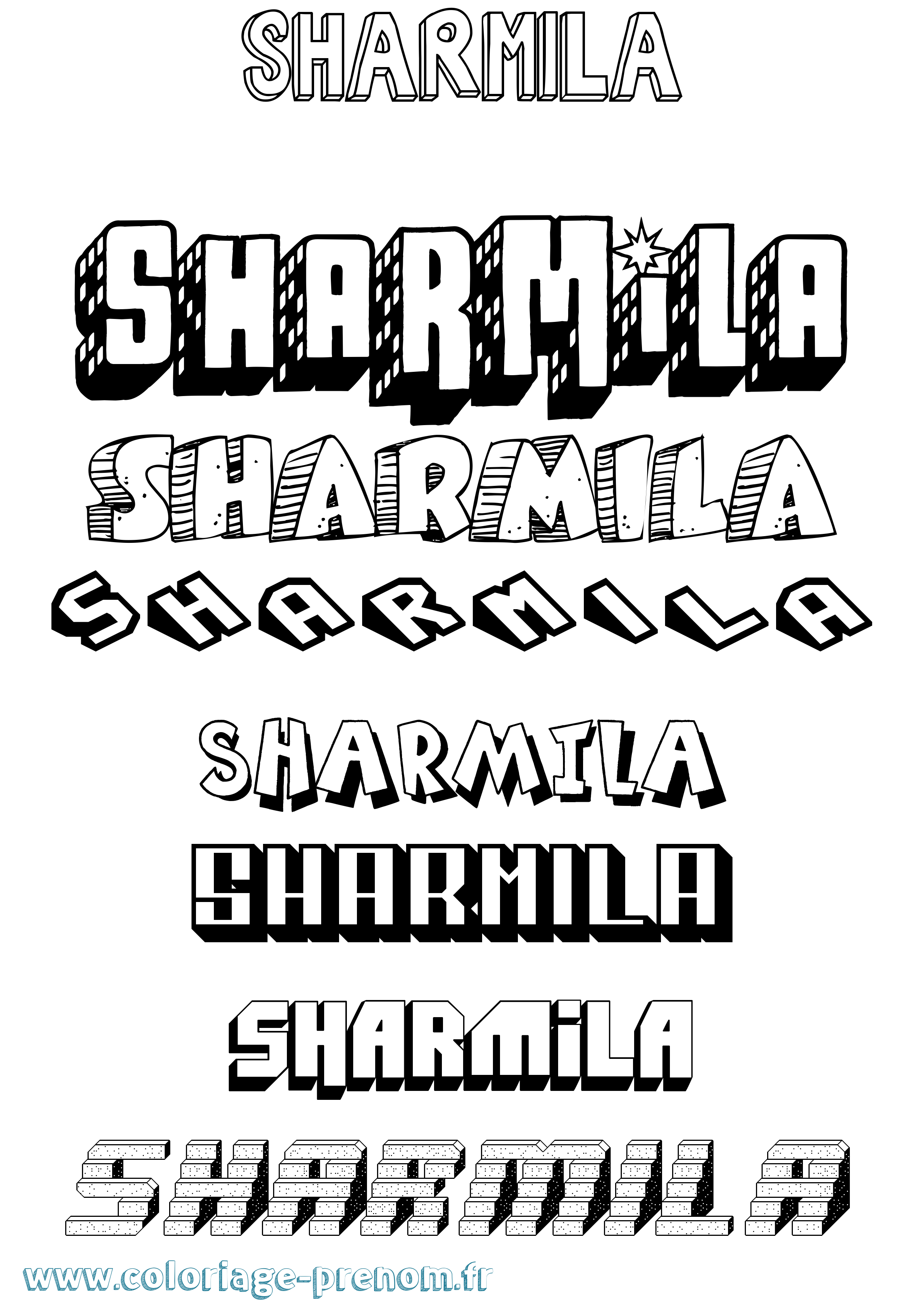 Coloriage Sharmila Effet 3D Coloriage prénom Sharmila Effet 3D