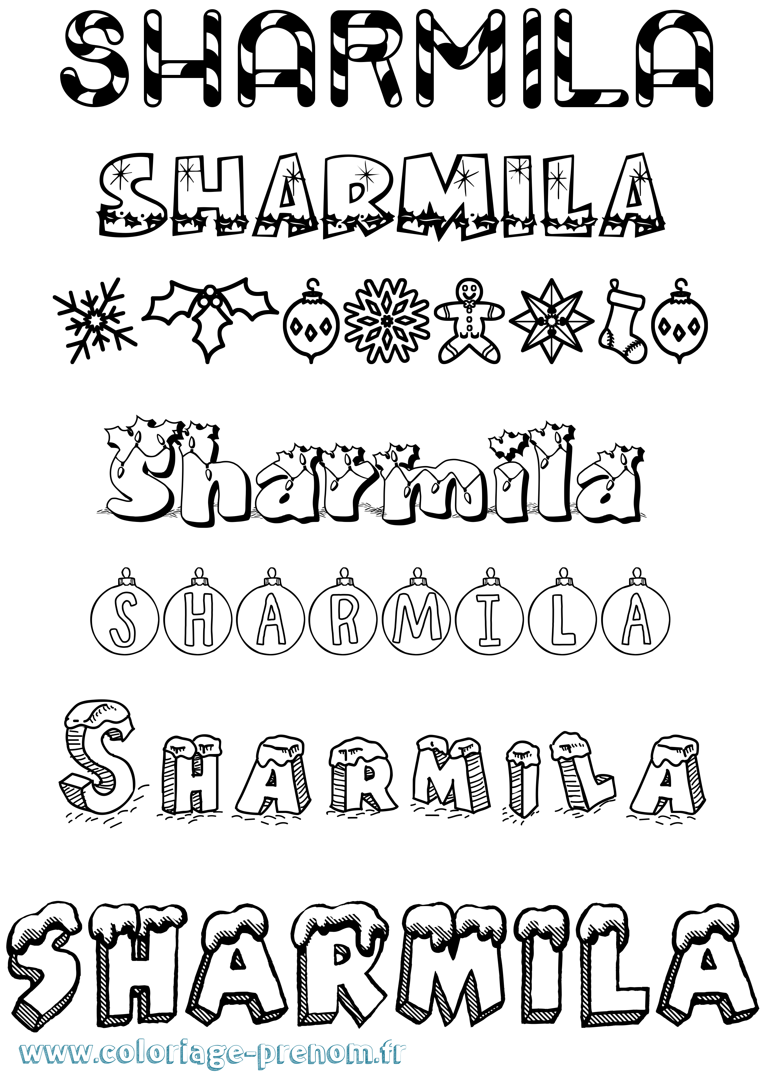 Coloriage Sharmila Noël Coloriage prénom Sharmila Noël