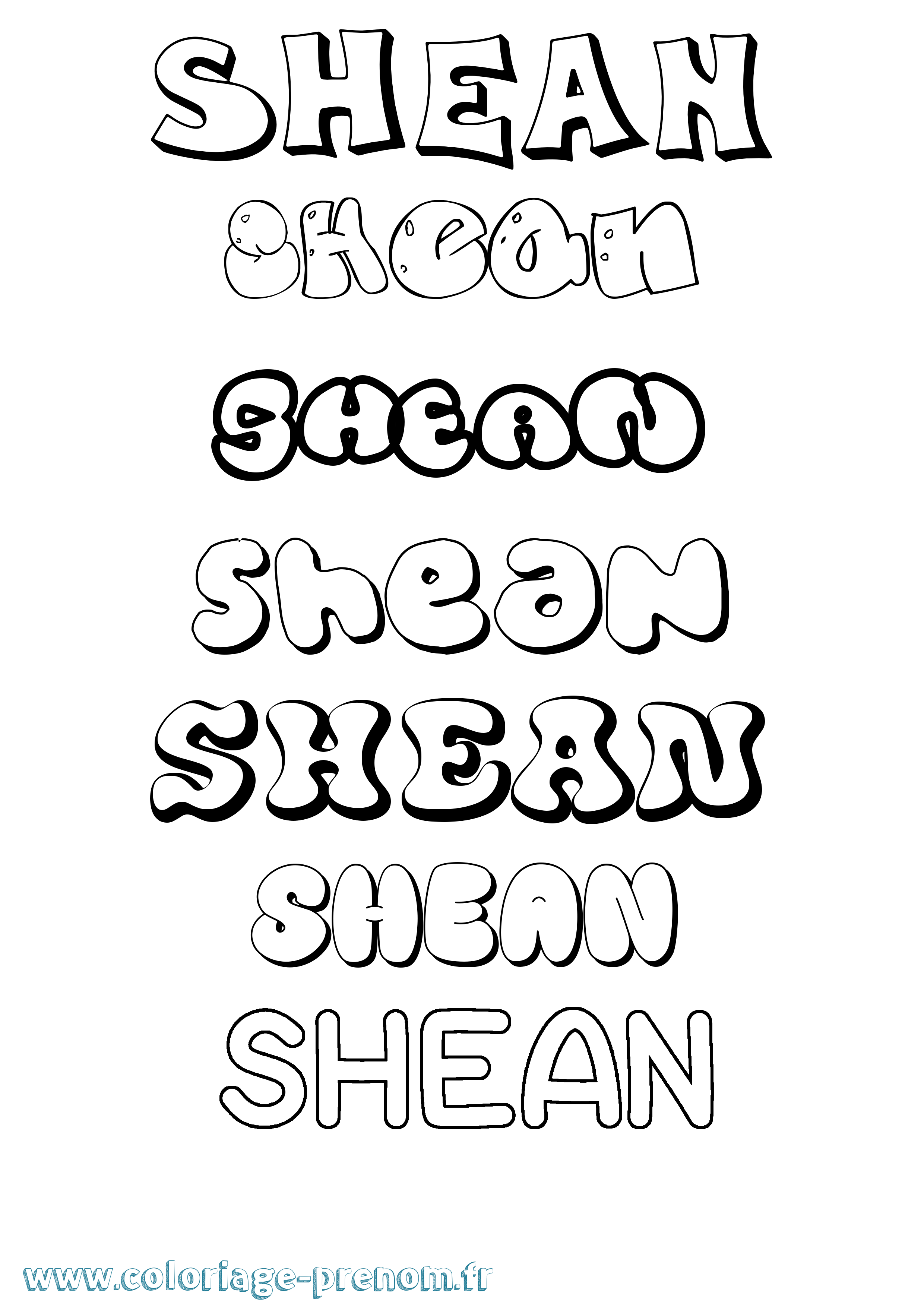 Coloriage Shean Bubble Coloriage prénom Shean Bubble