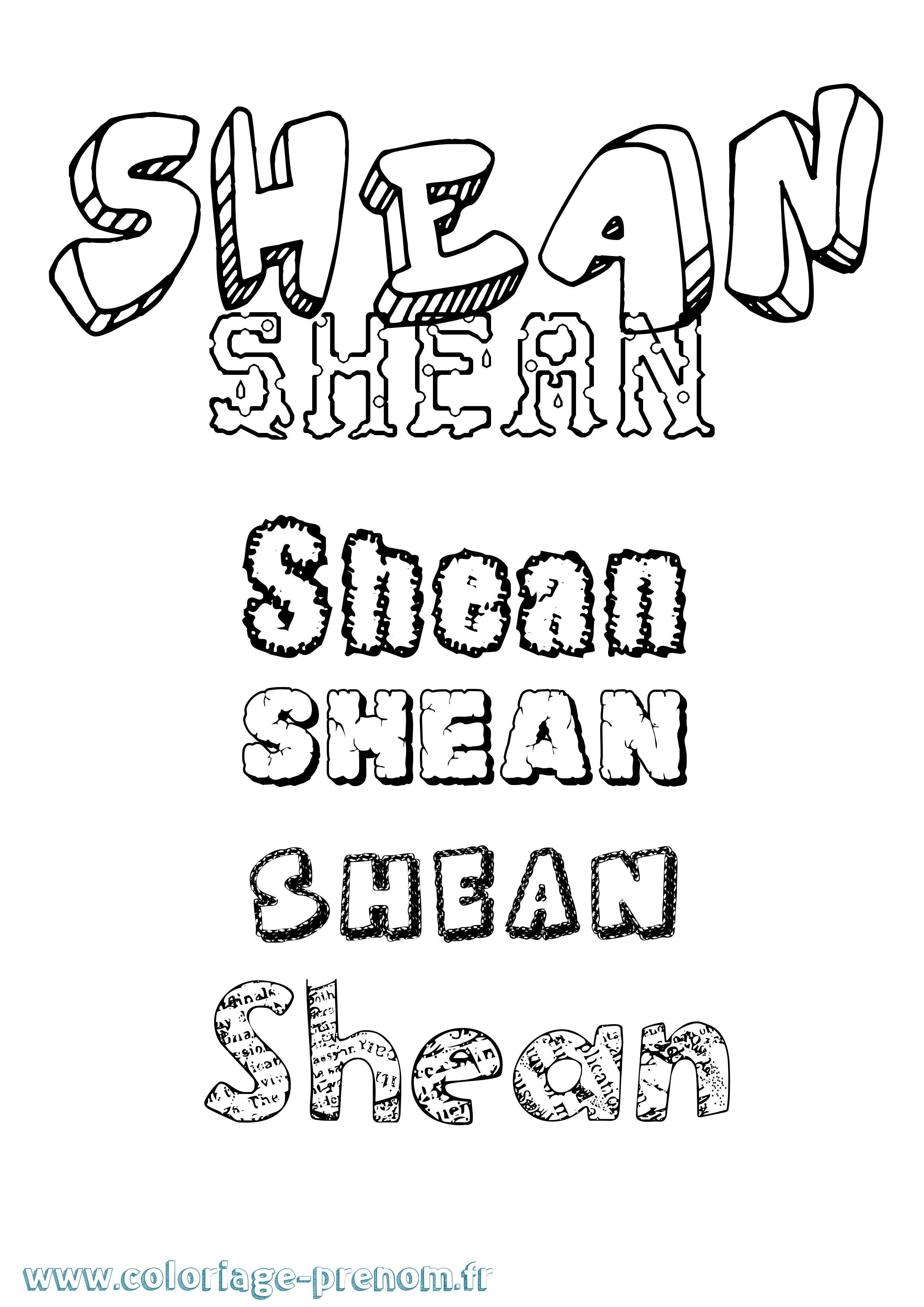 Coloriage Shean Destructuré Coloriage prénom Shean Destructuré