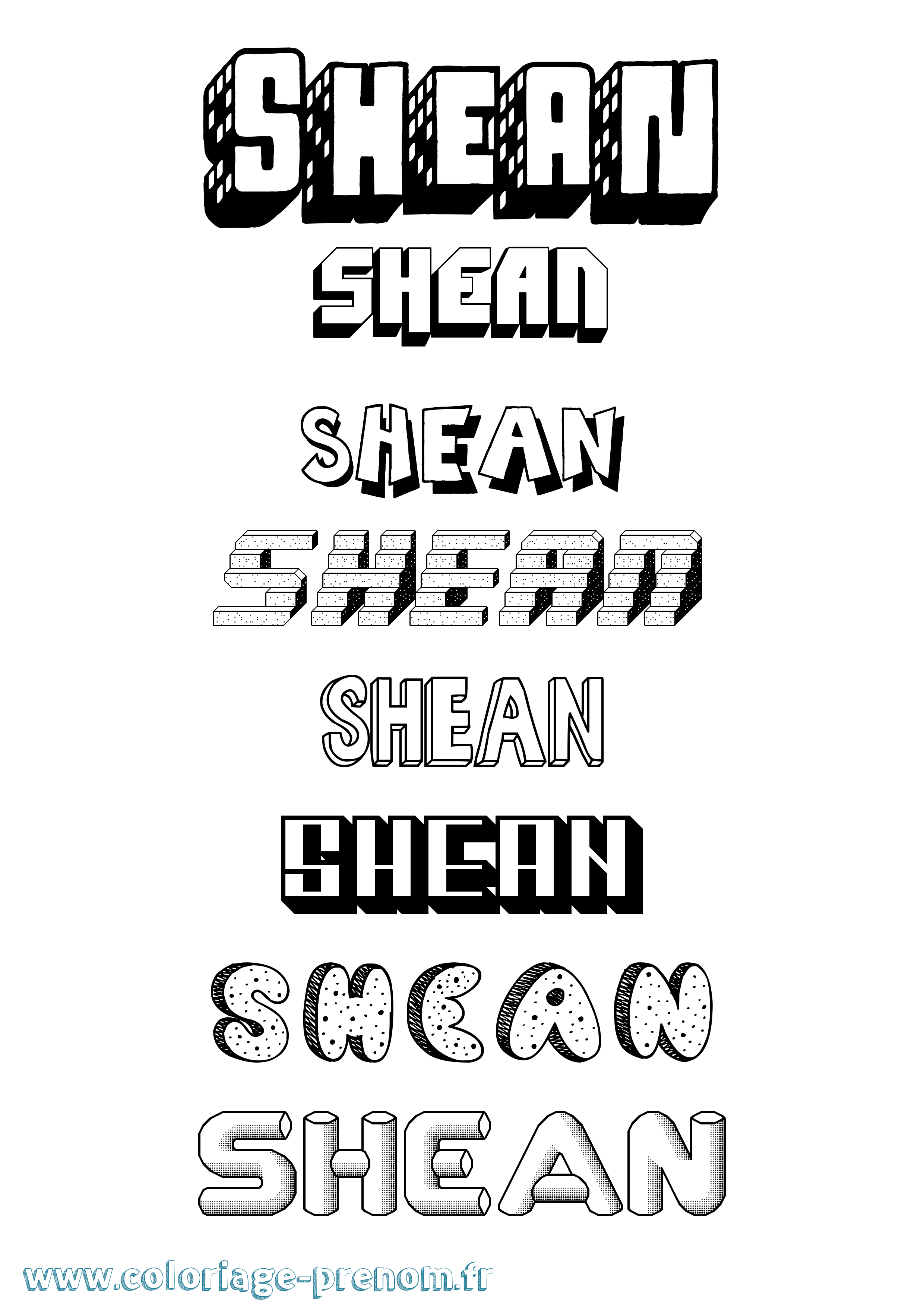 Coloriage Shean Effet 3D Coloriage prénom Shean Effet 3D