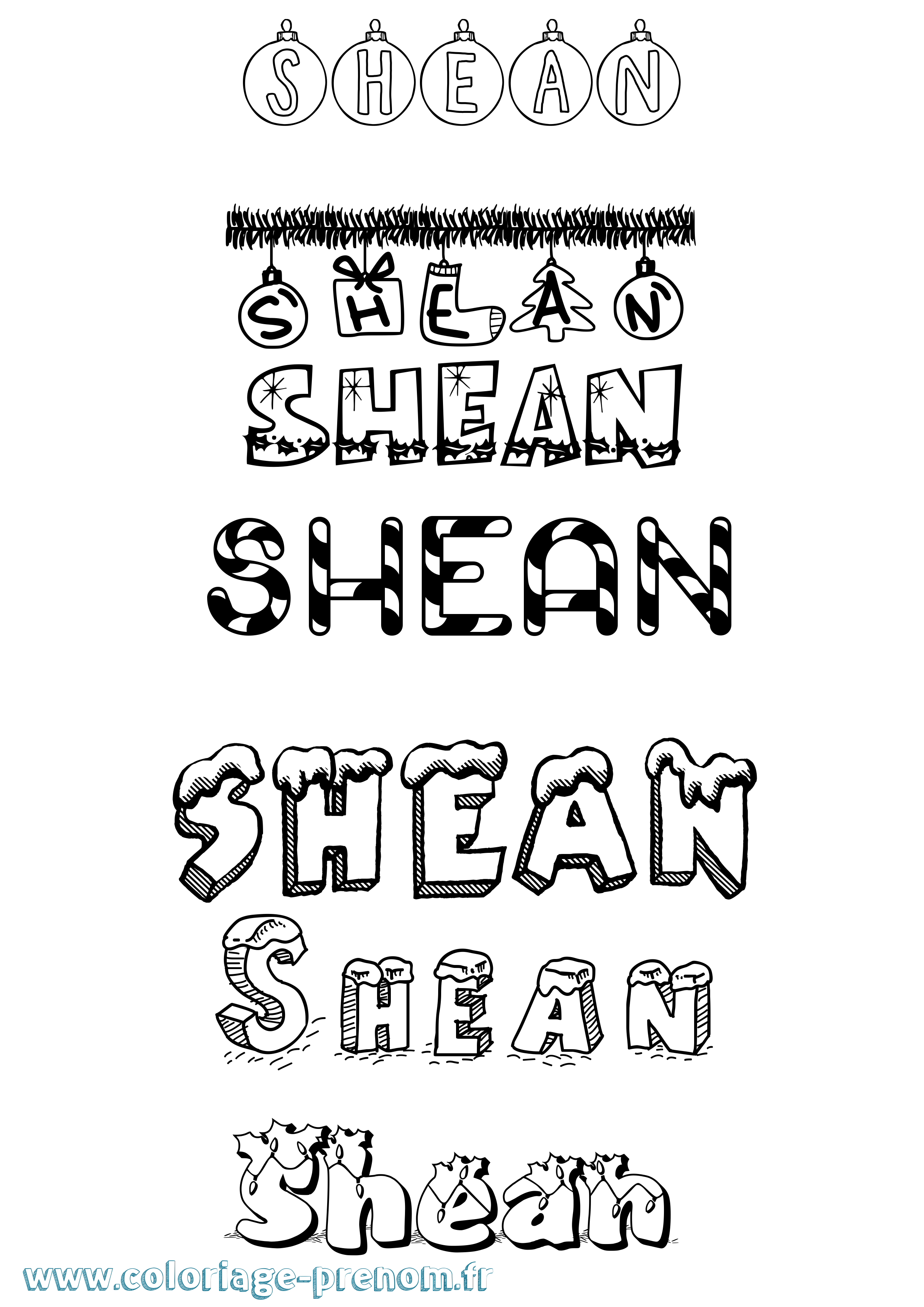 Coloriage Shean Noël Coloriage prénom Shean Noël