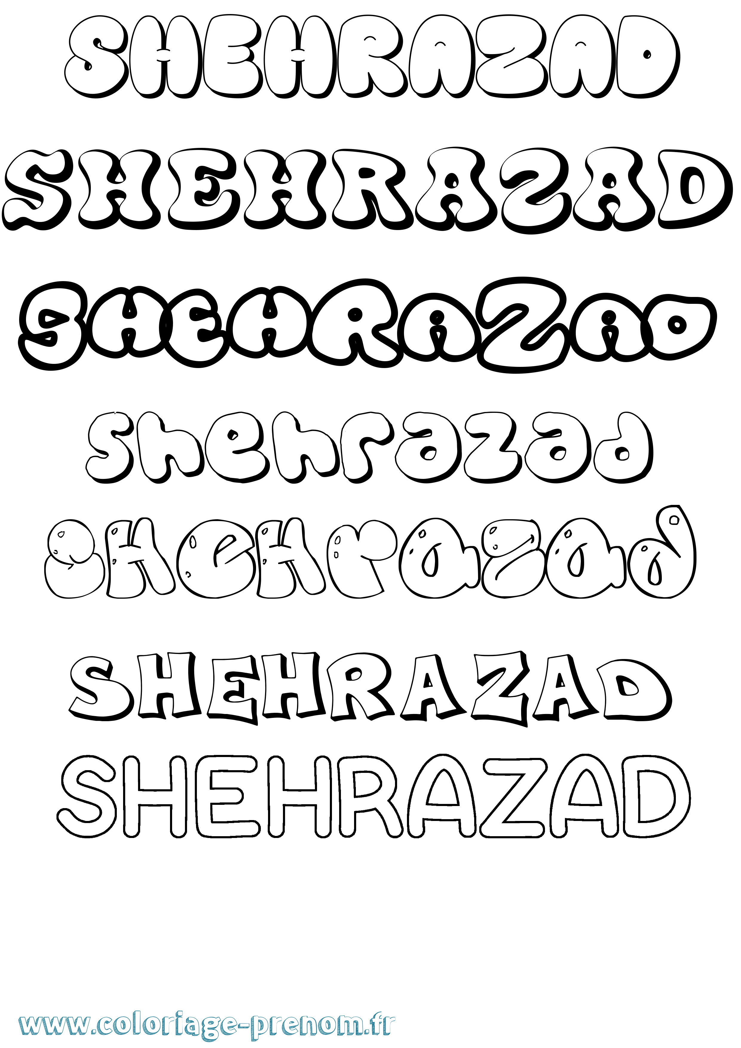Coloriage Shehrazad Bubble Coloriage prénom Shehrazad Bubble