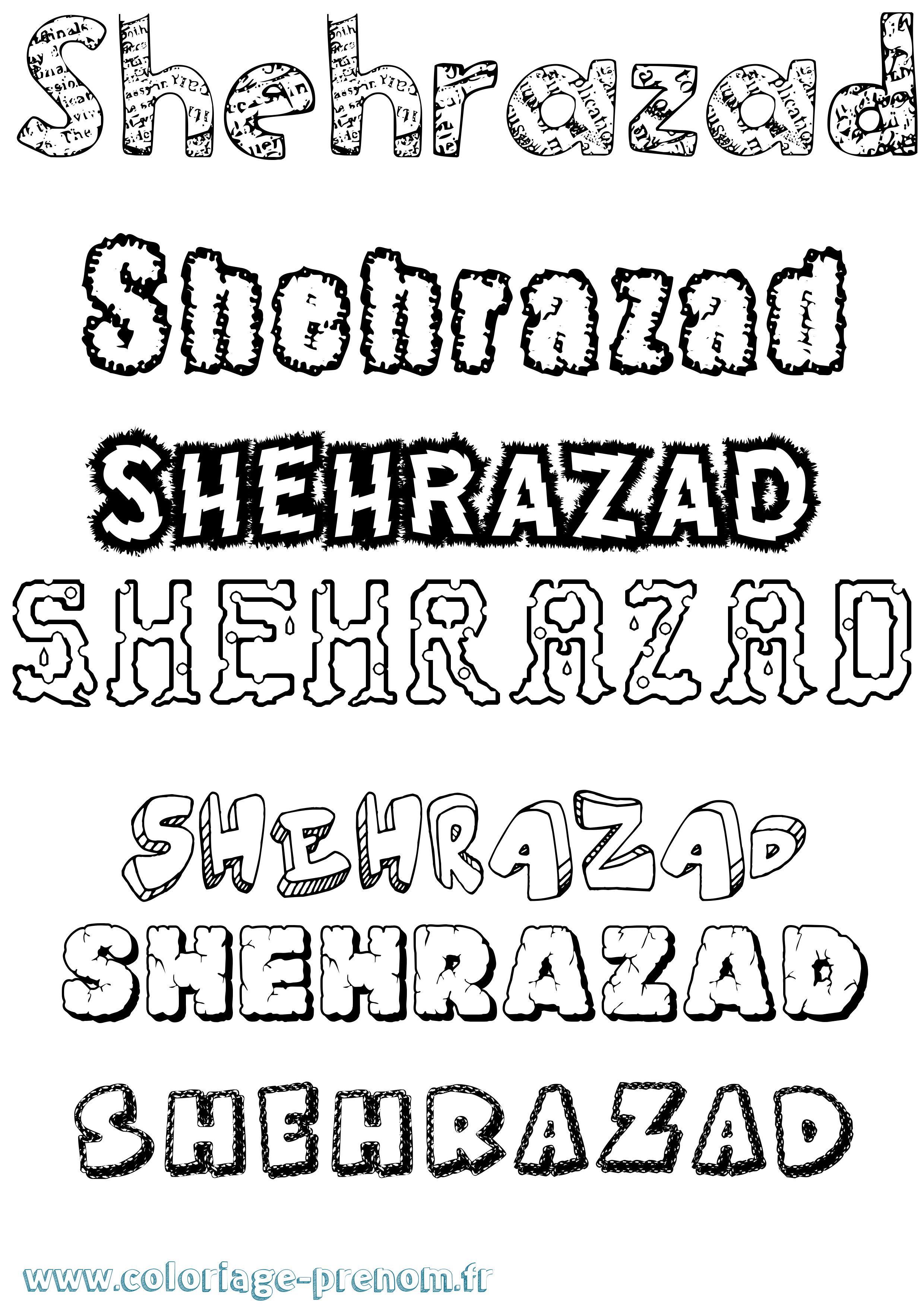 Coloriage Shehrazad Destructuré Coloriage prénom Shehrazad Destructuré