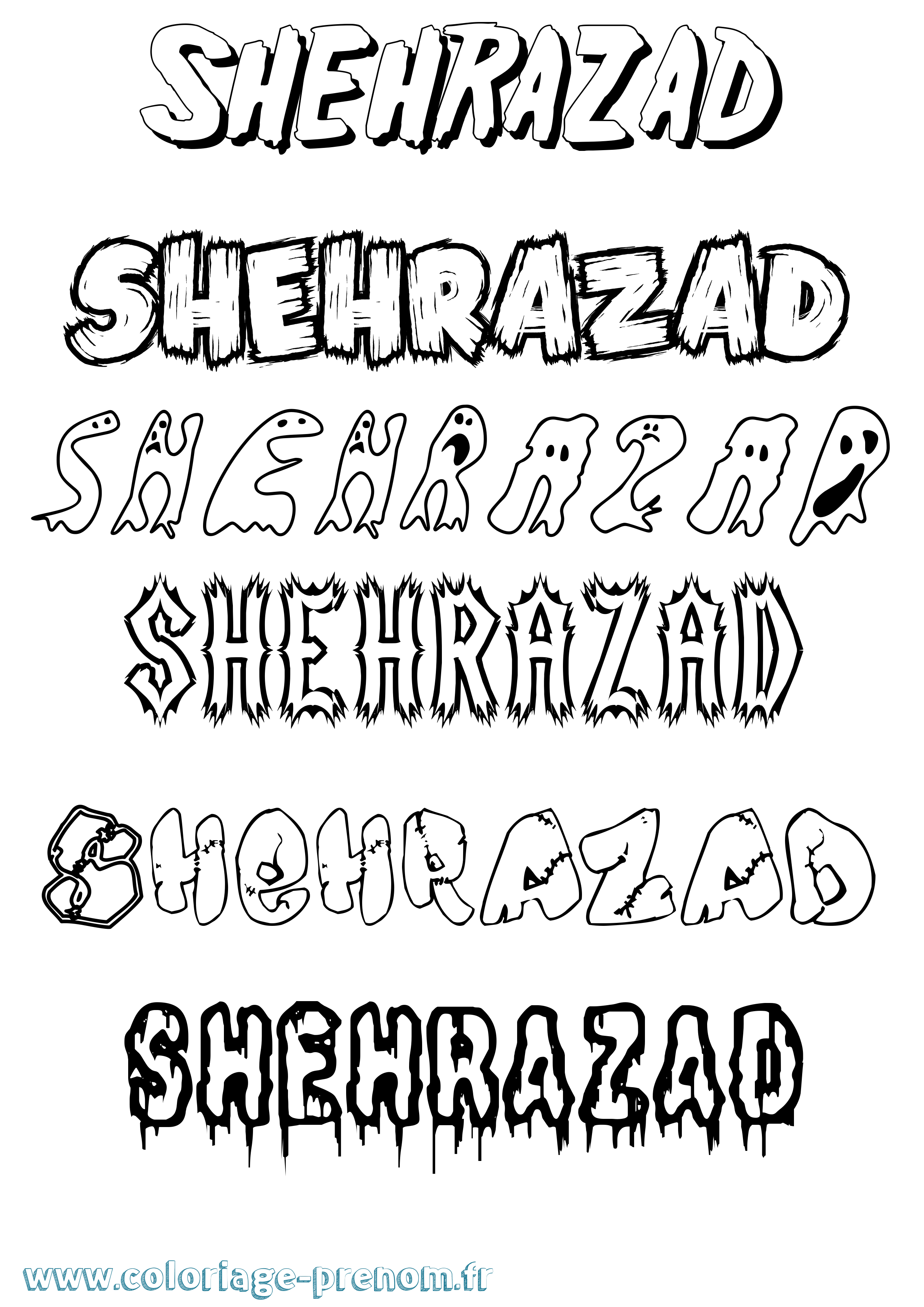 Coloriage Shehrazad Frisson Coloriage prénom Shehrazad Frisson