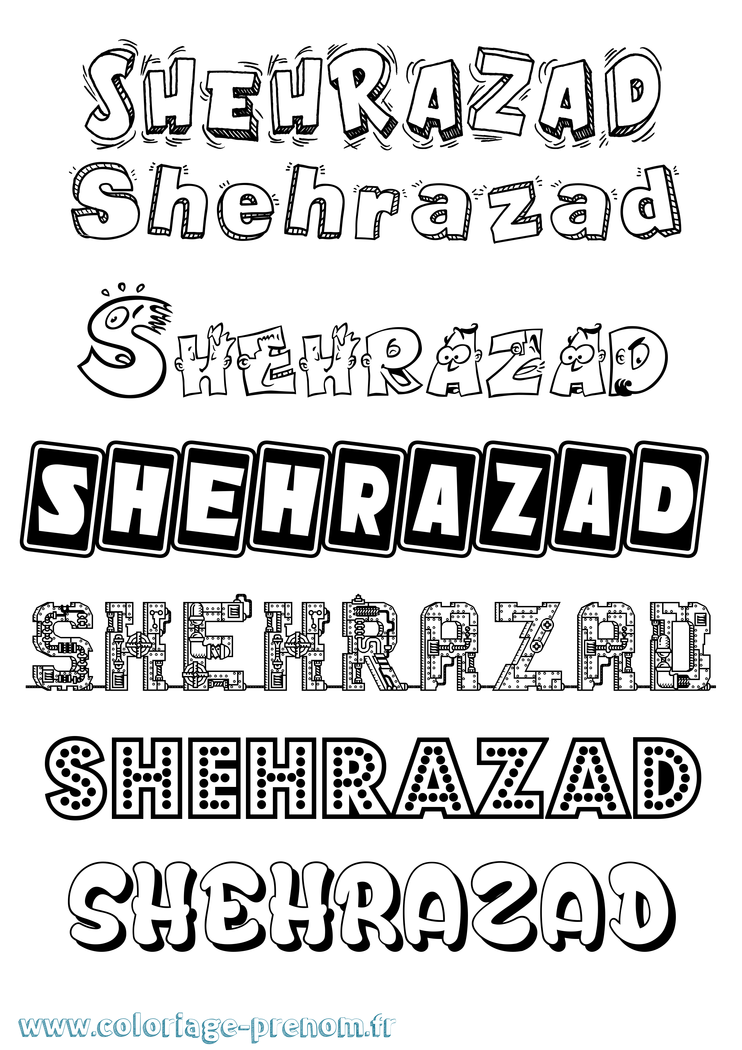 Coloriage Shehrazad Fun Coloriage prénom Shehrazad Fun