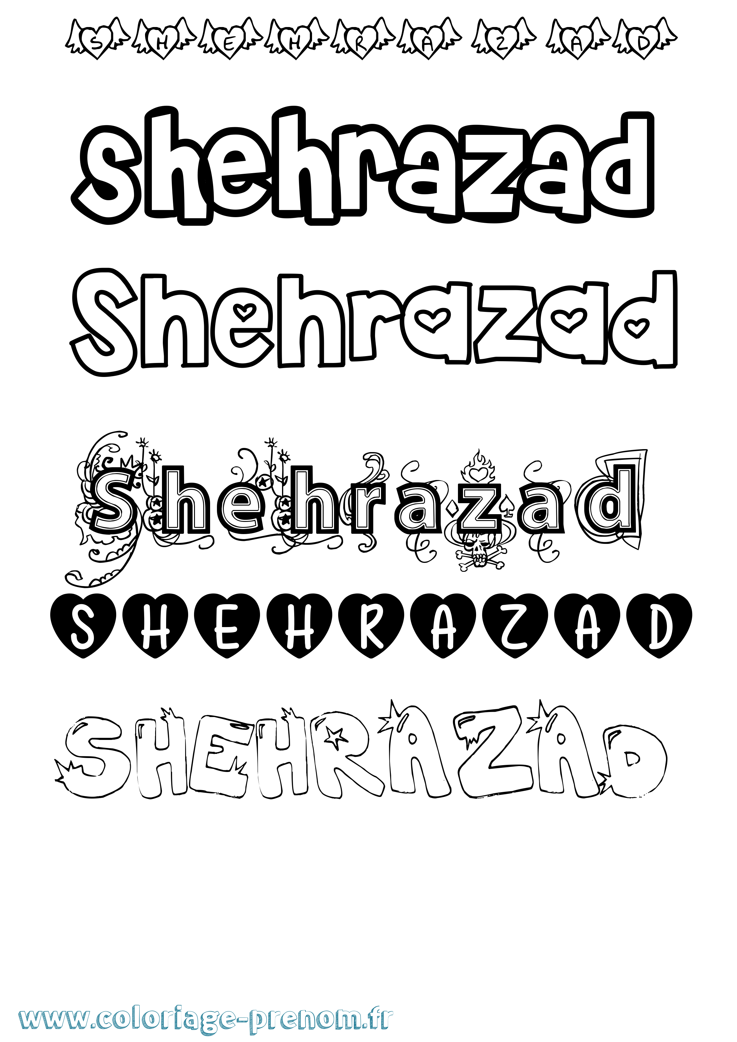 Coloriage Shehrazad Girly Coloriage prénom Shehrazad Girly