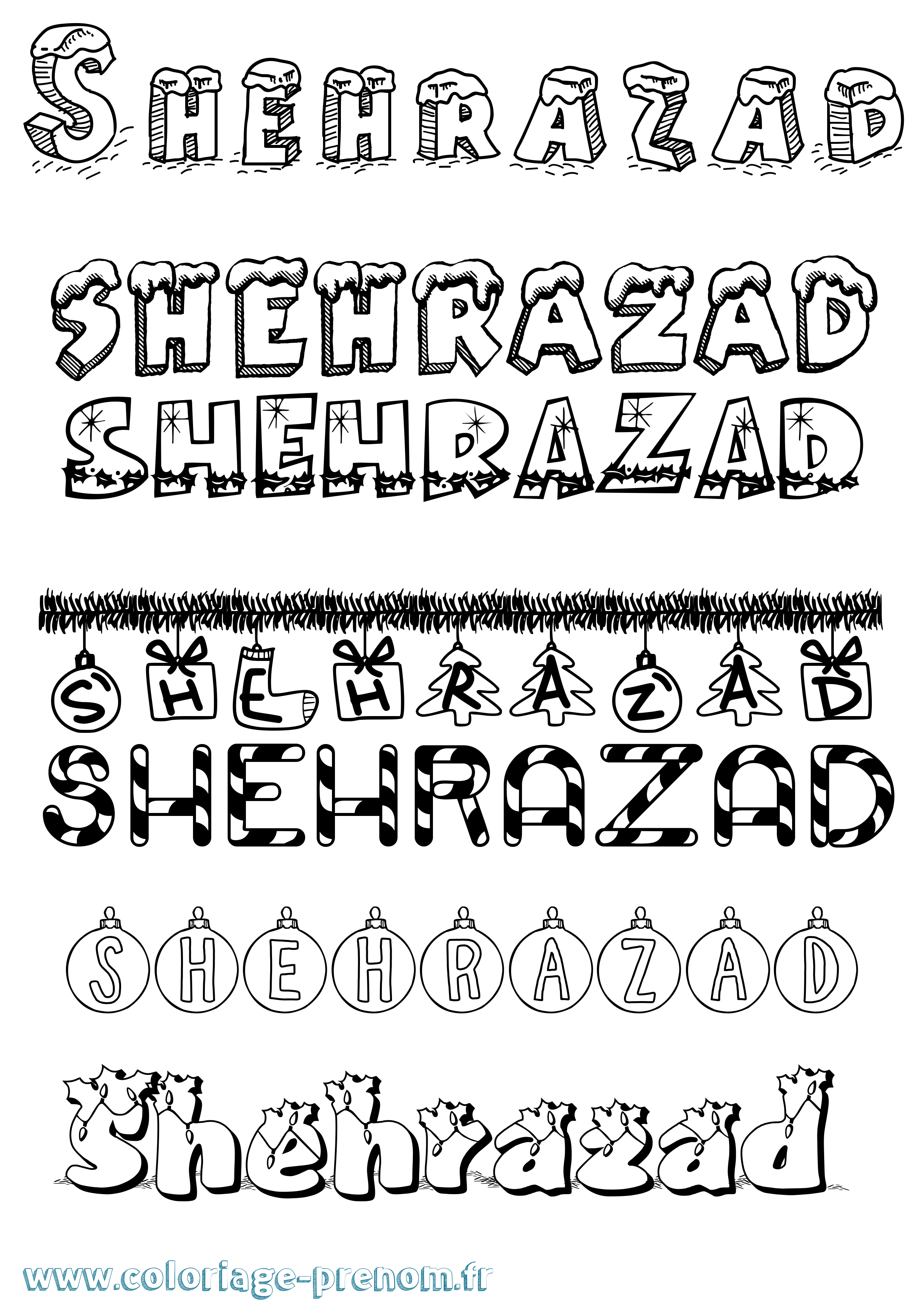 Coloriage Shehrazad Noël Coloriage prénom Shehrazad Noël