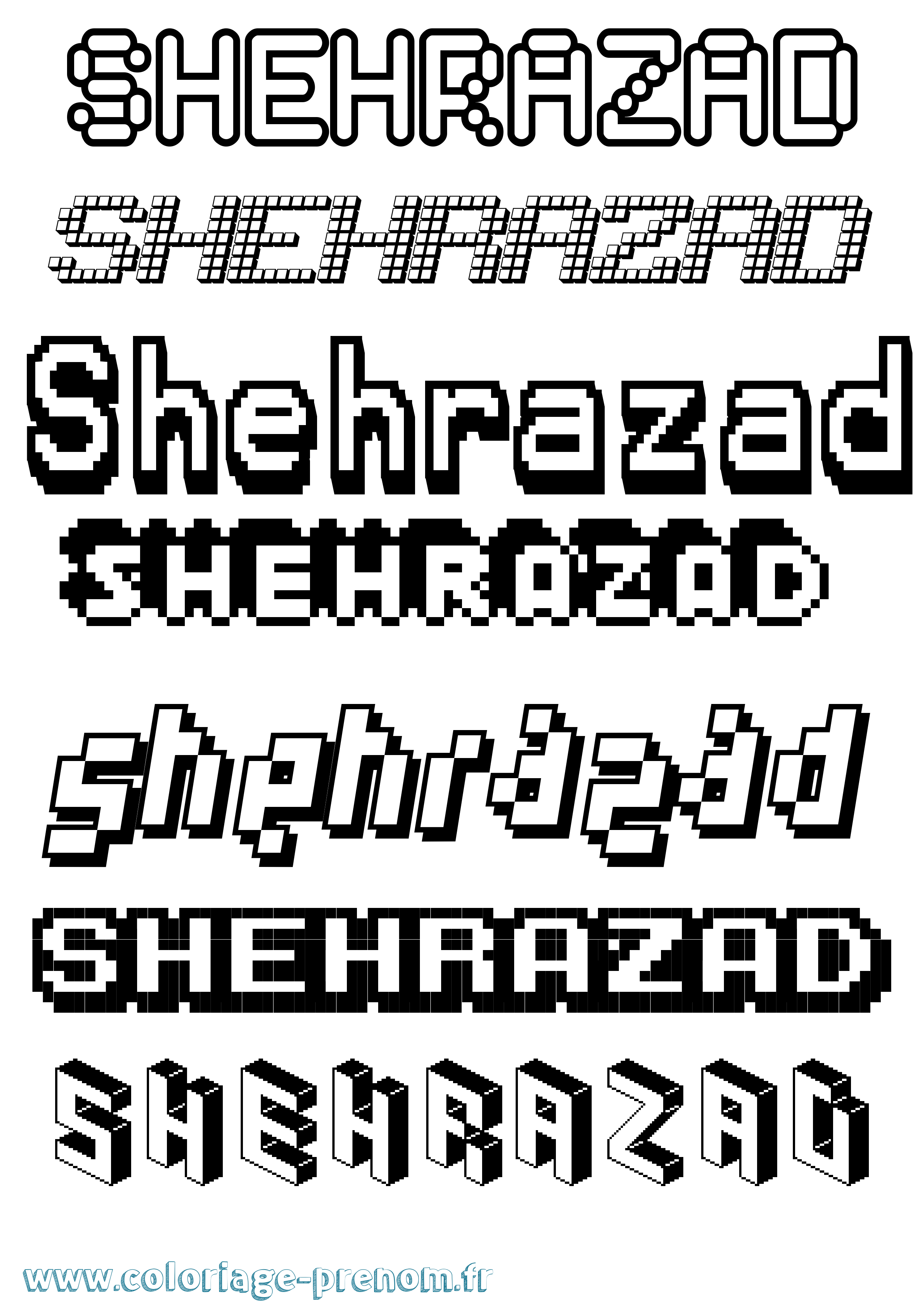 Coloriage Shehrazad Pixel Coloriage prénom Shehrazad Pixel