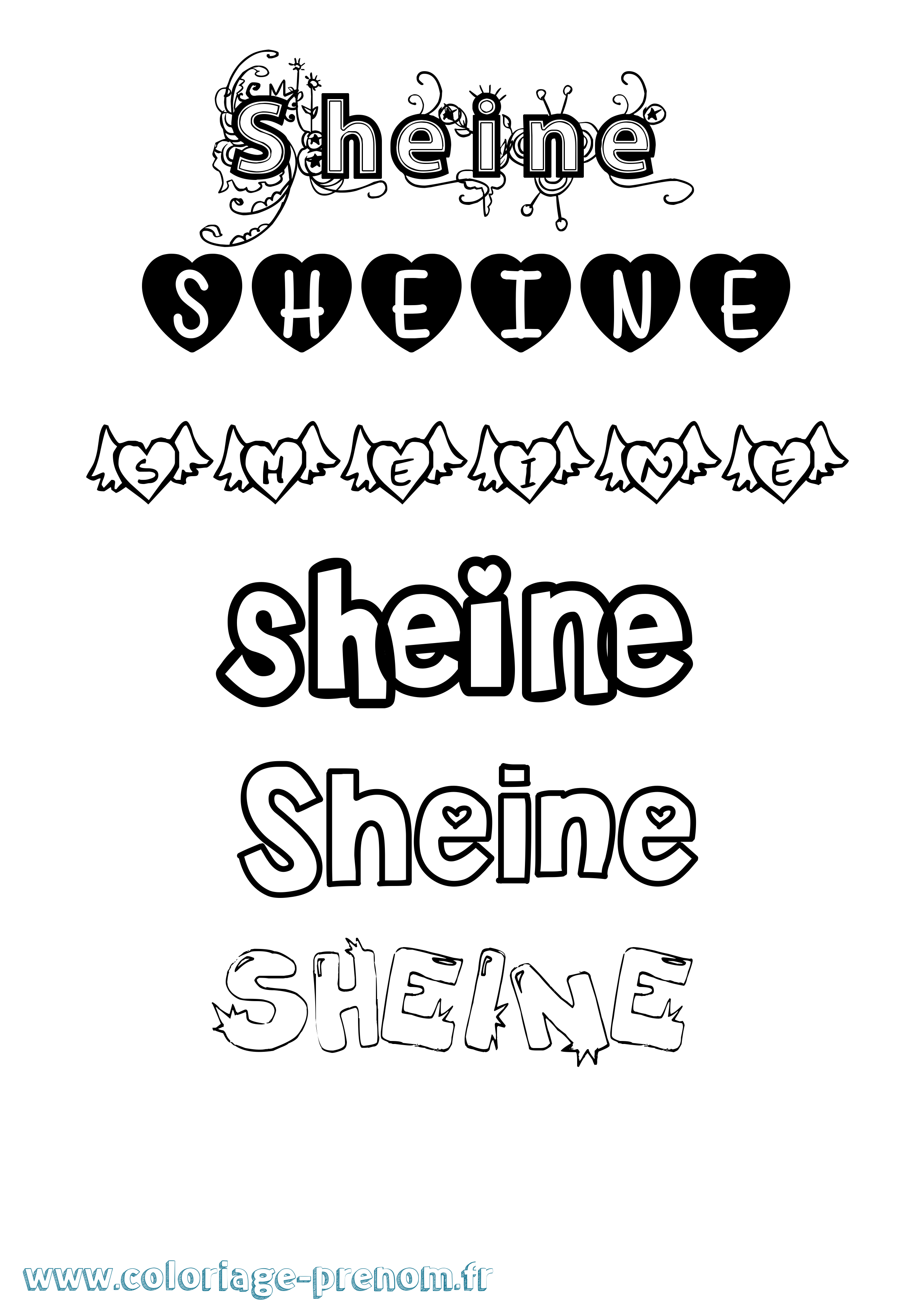 Coloriage Sheine Girly Coloriage prénom Sheine Girly