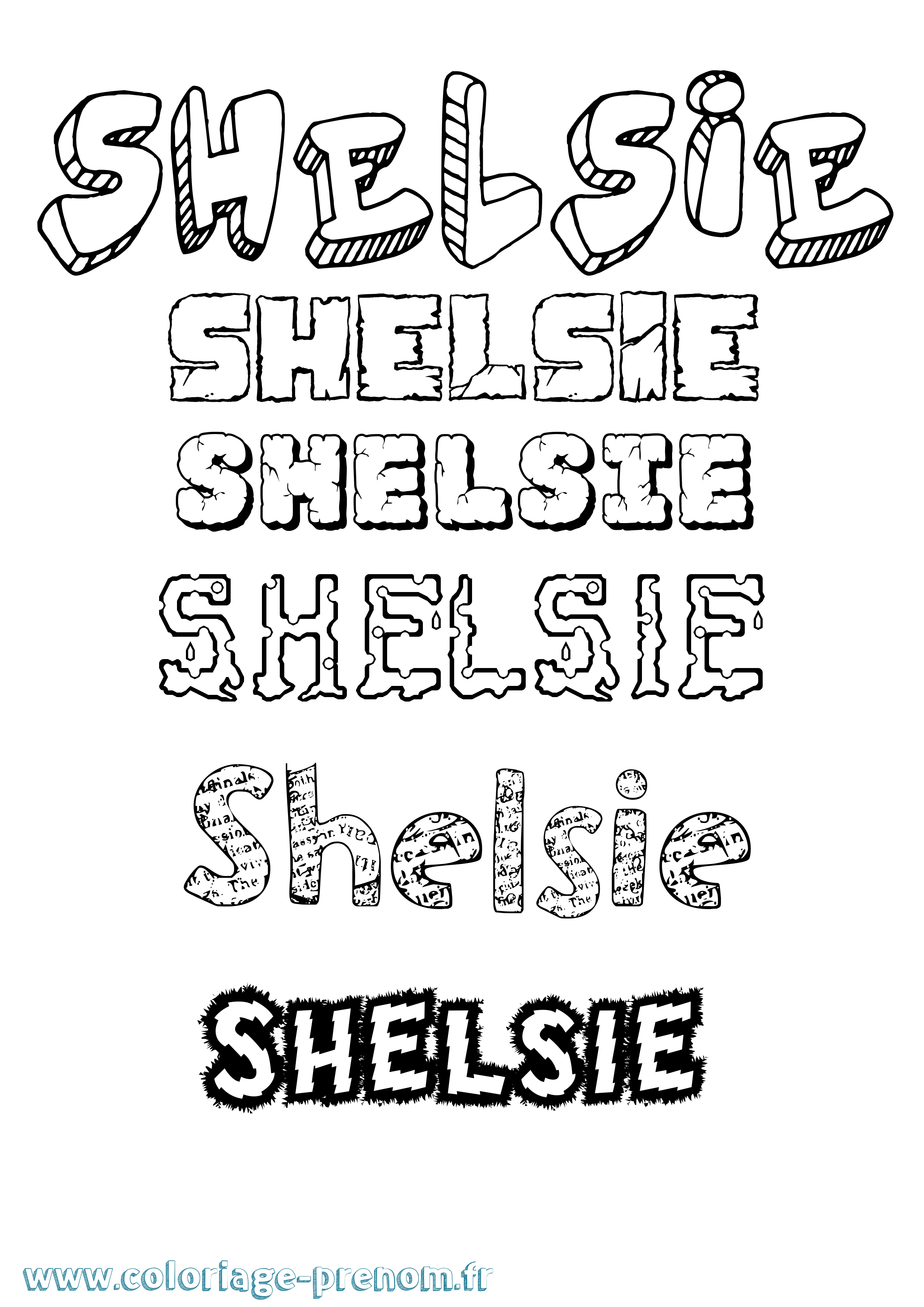 Coloriage Shelsie Destructuré Coloriage prénom Shelsie Destructuré