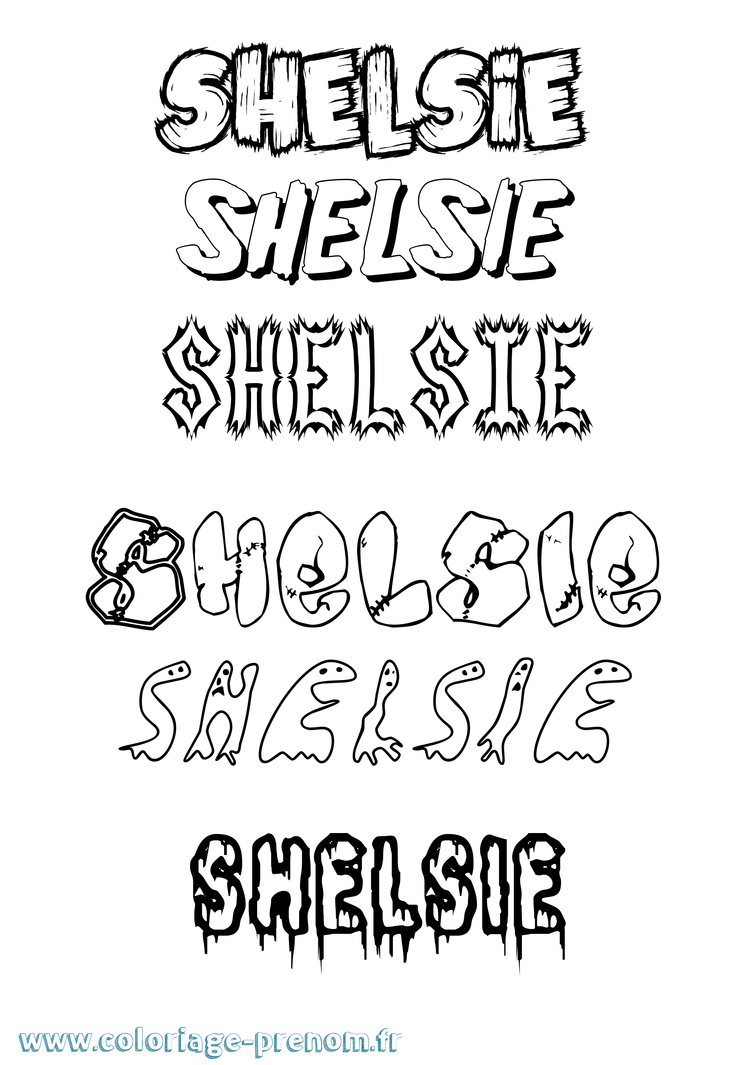 Coloriage Shelsie Frisson Coloriage prénom Shelsie Frisson