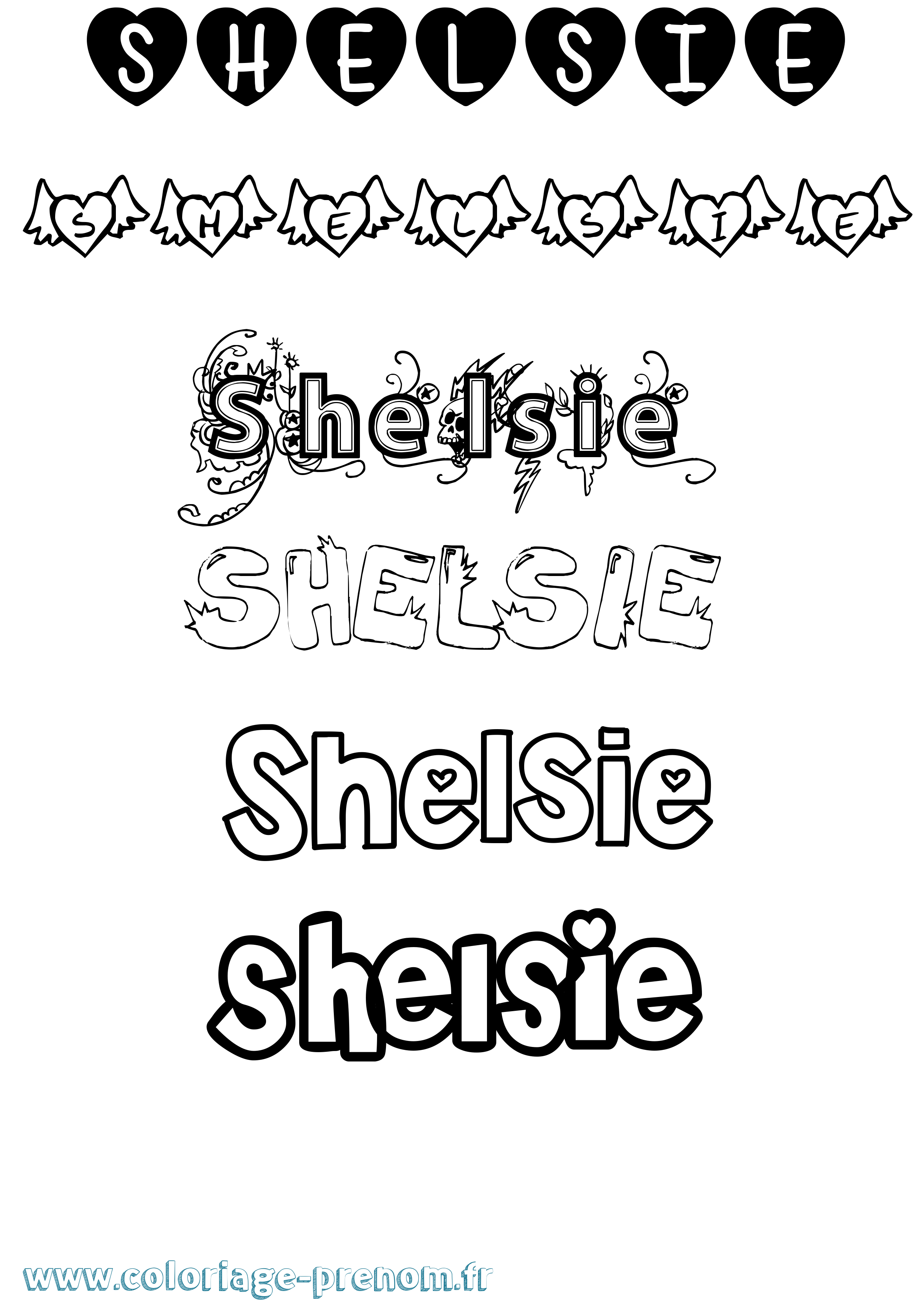 Coloriage Shelsie Girly Coloriage prénom Shelsie Girly