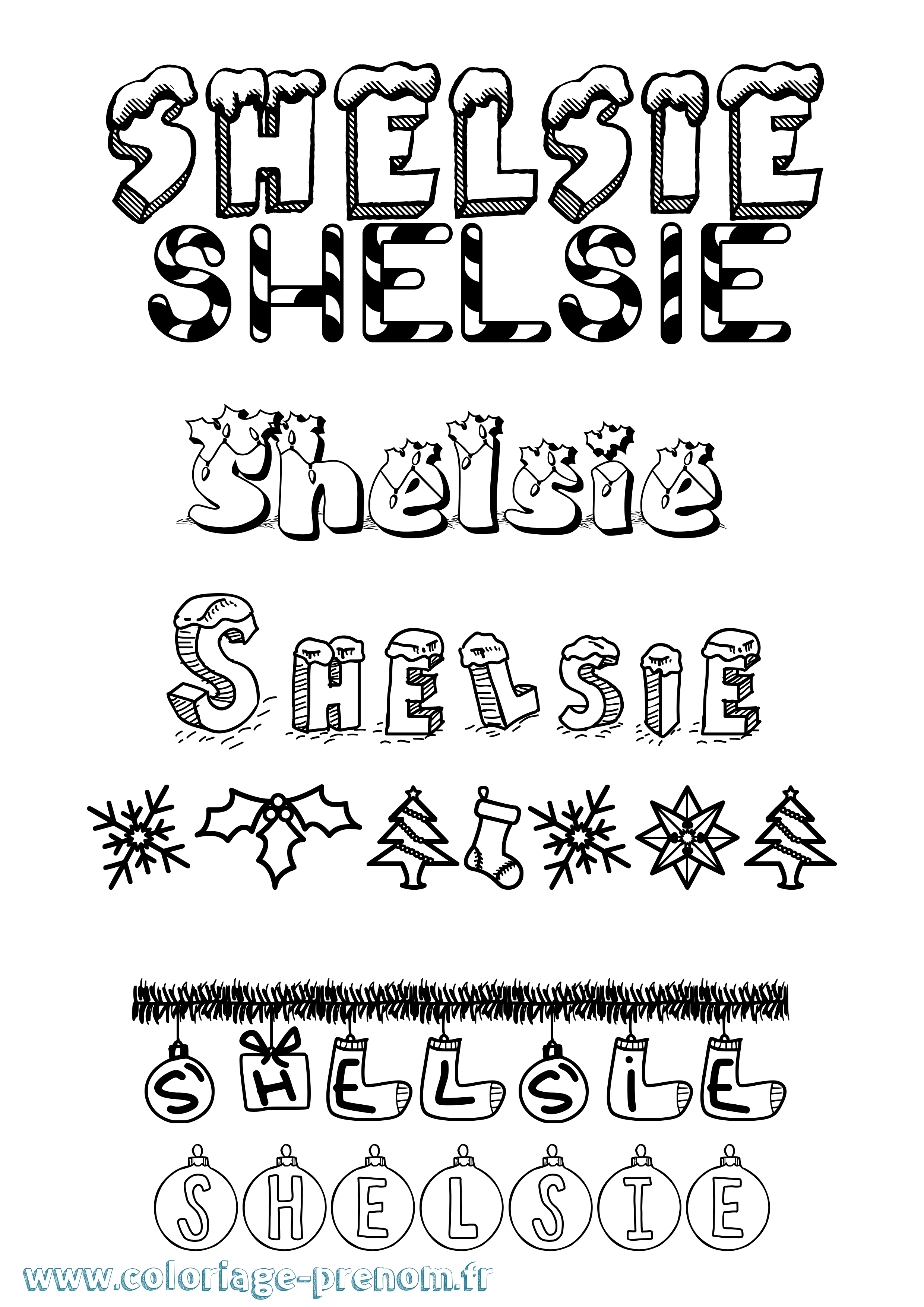 Coloriage Shelsie Noël Coloriage prénom Shelsie Noël