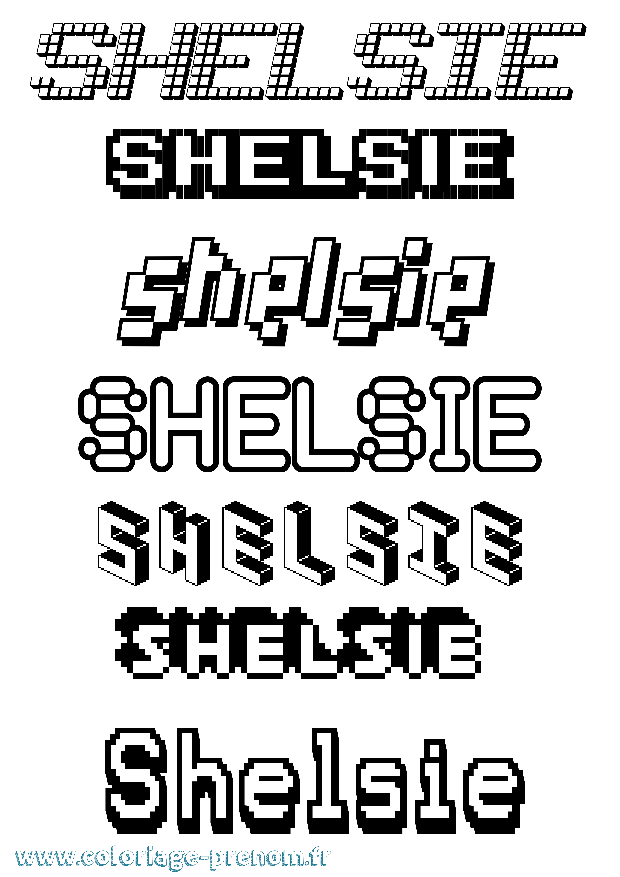 Coloriage Shelsie Pixel Coloriage prénom Shelsie Pixel