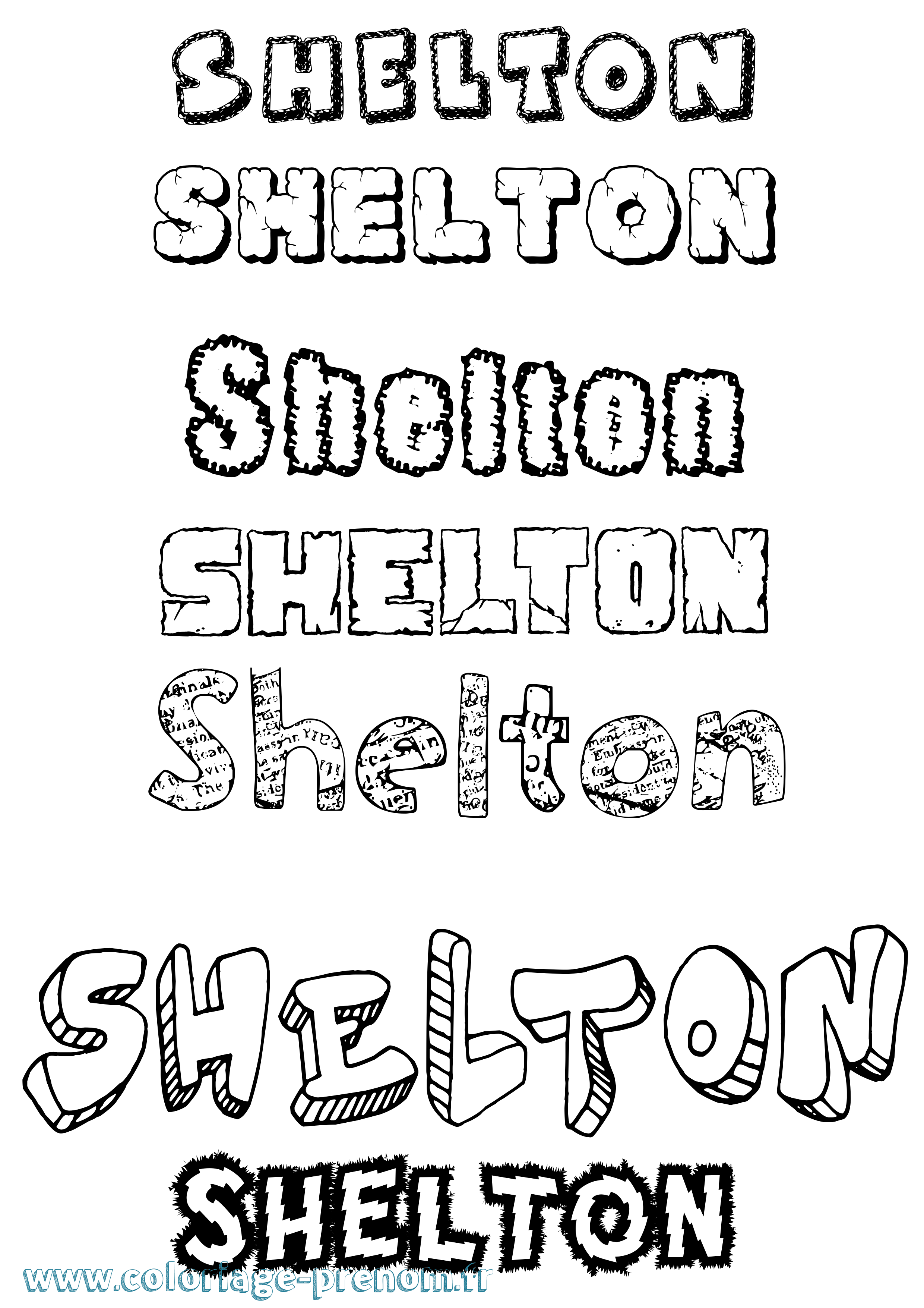 Coloriage Shelton Destructuré Coloriage prénom Shelton Destructuré