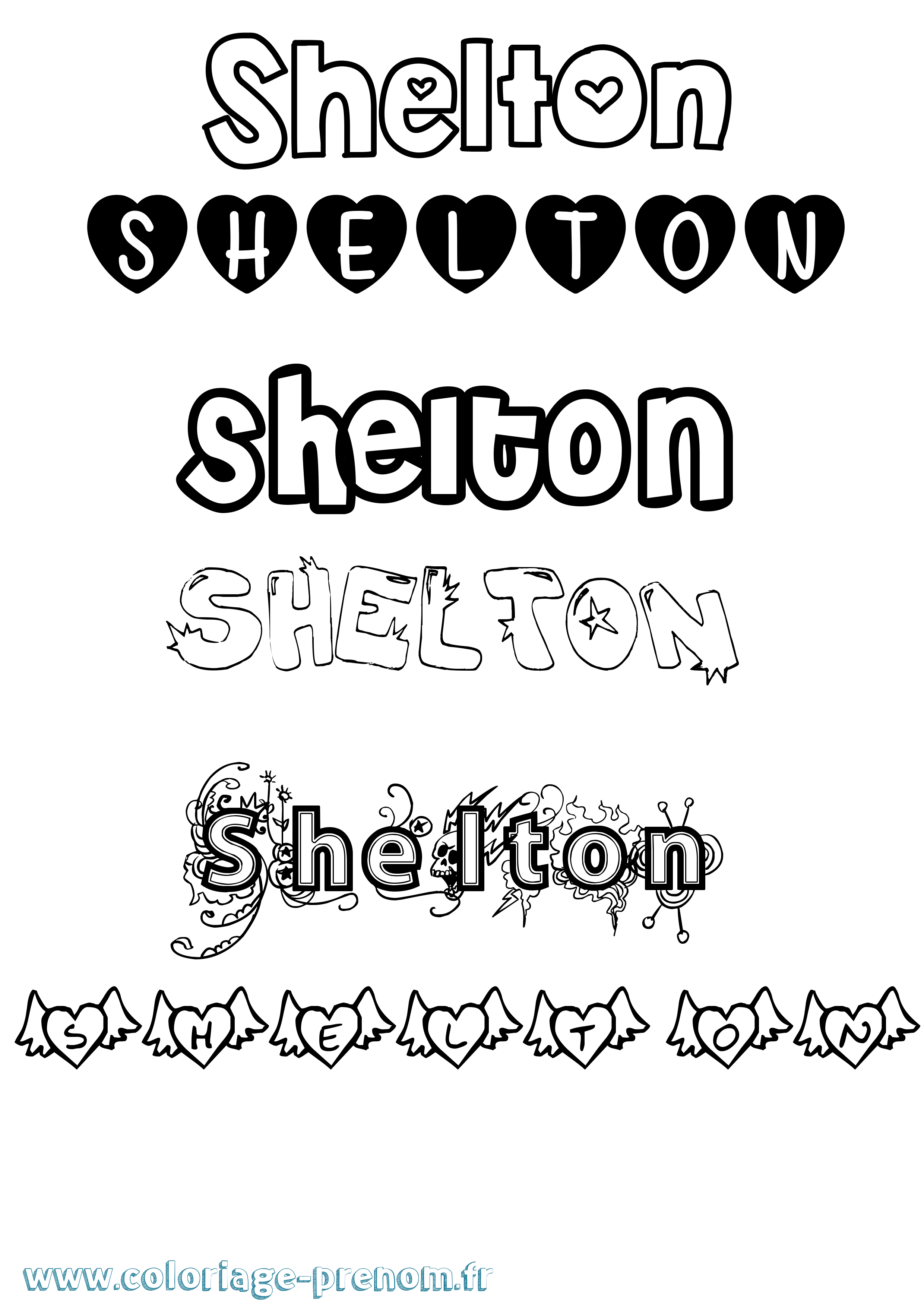 Coloriage Shelton Girly Coloriage prénom Shelton Girly