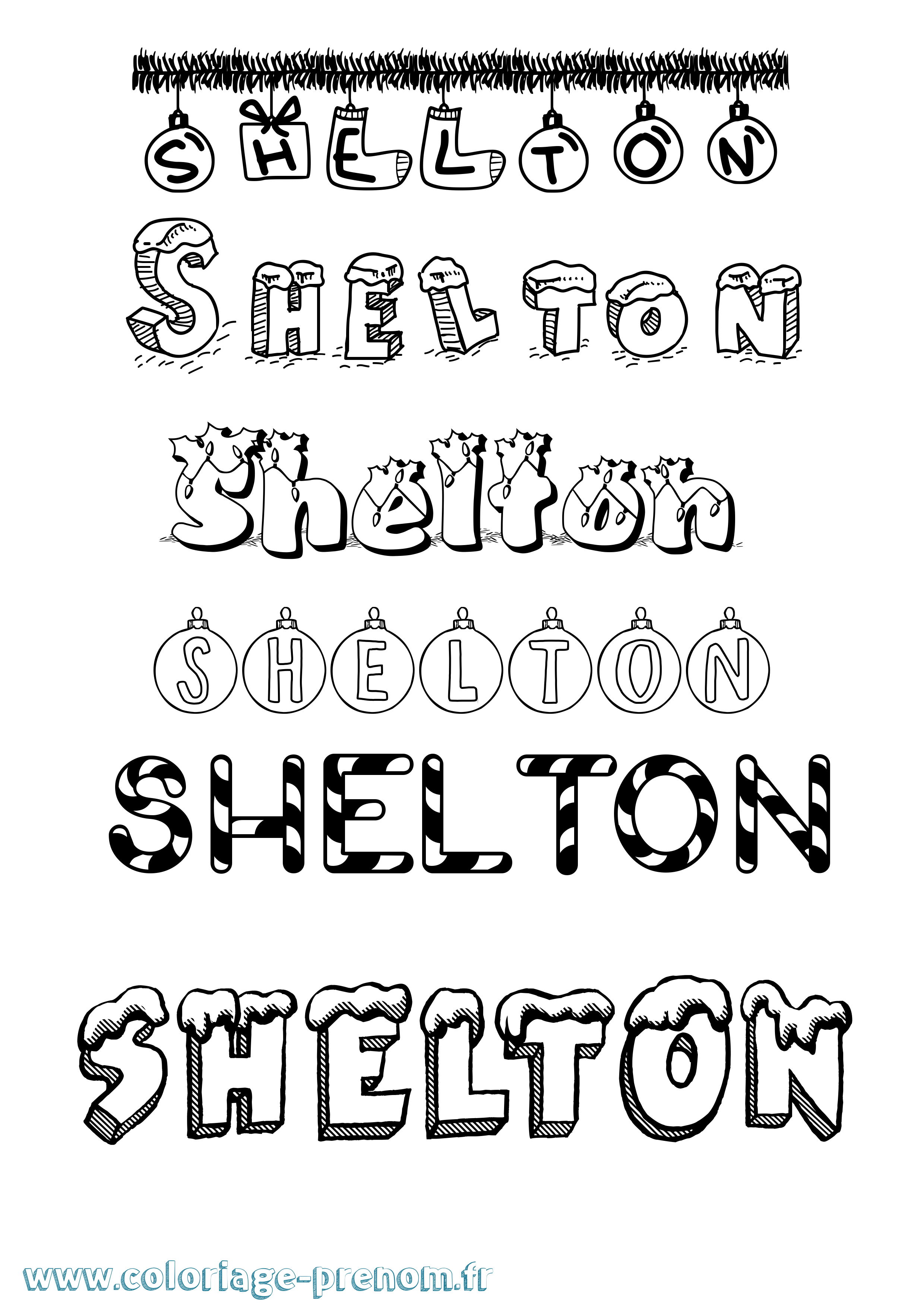 Coloriage Shelton Noël Coloriage prénom Shelton Noël