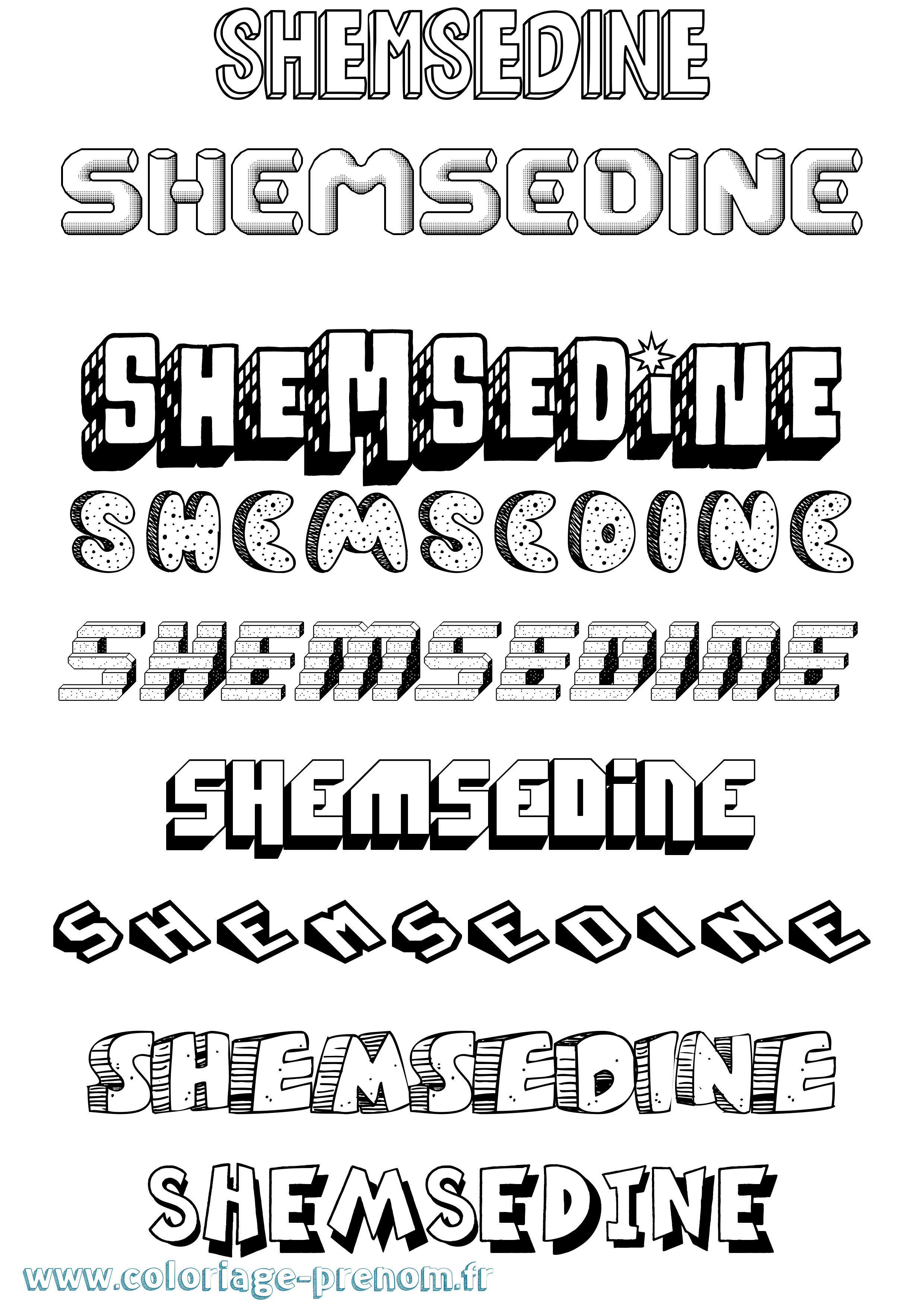 Coloriage Shemsedine Effet 3D Coloriage prénom Shemsedine Effet 3D