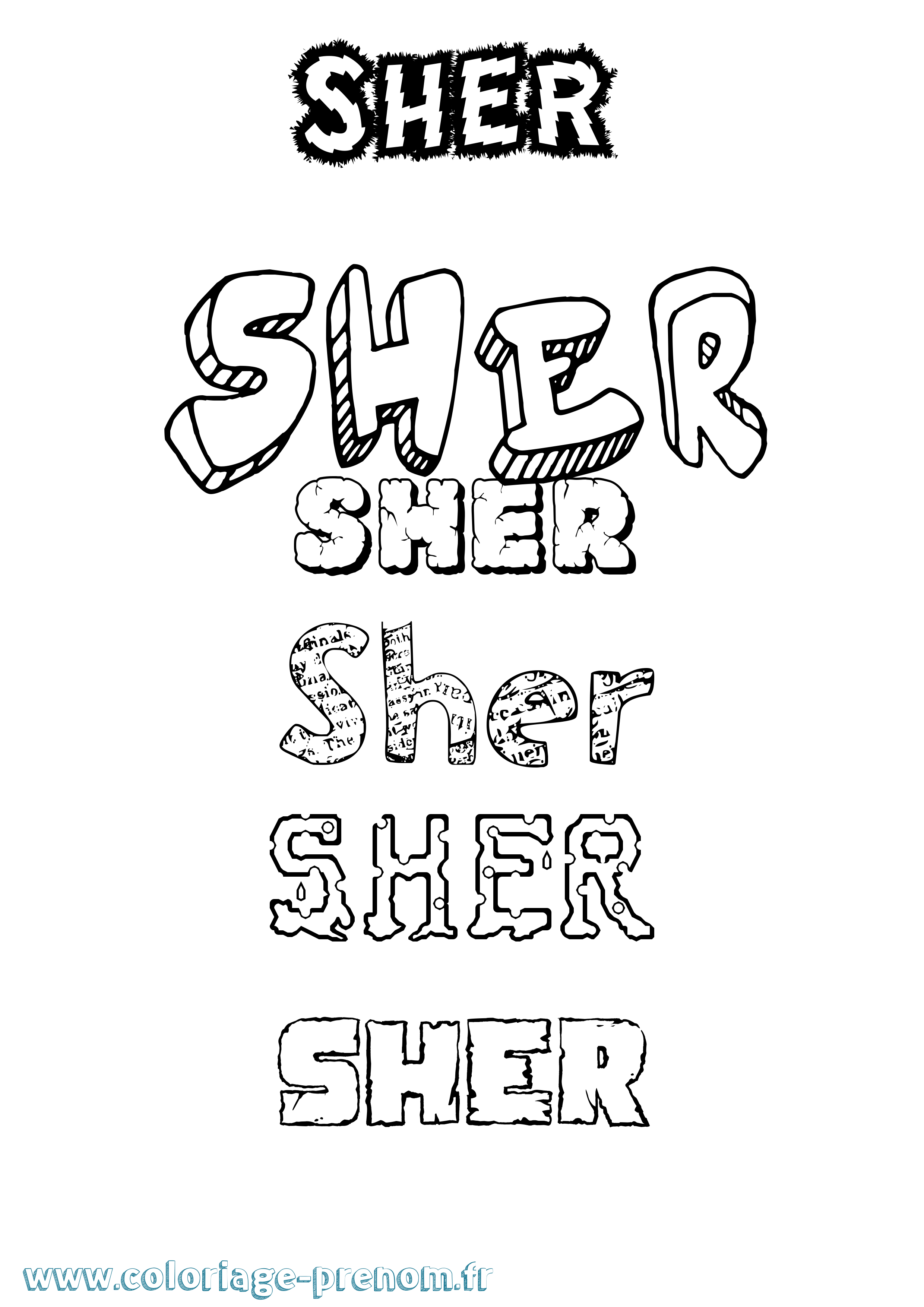 Coloriage Sher Destructuré Coloriage prénom Sher Destructuré
