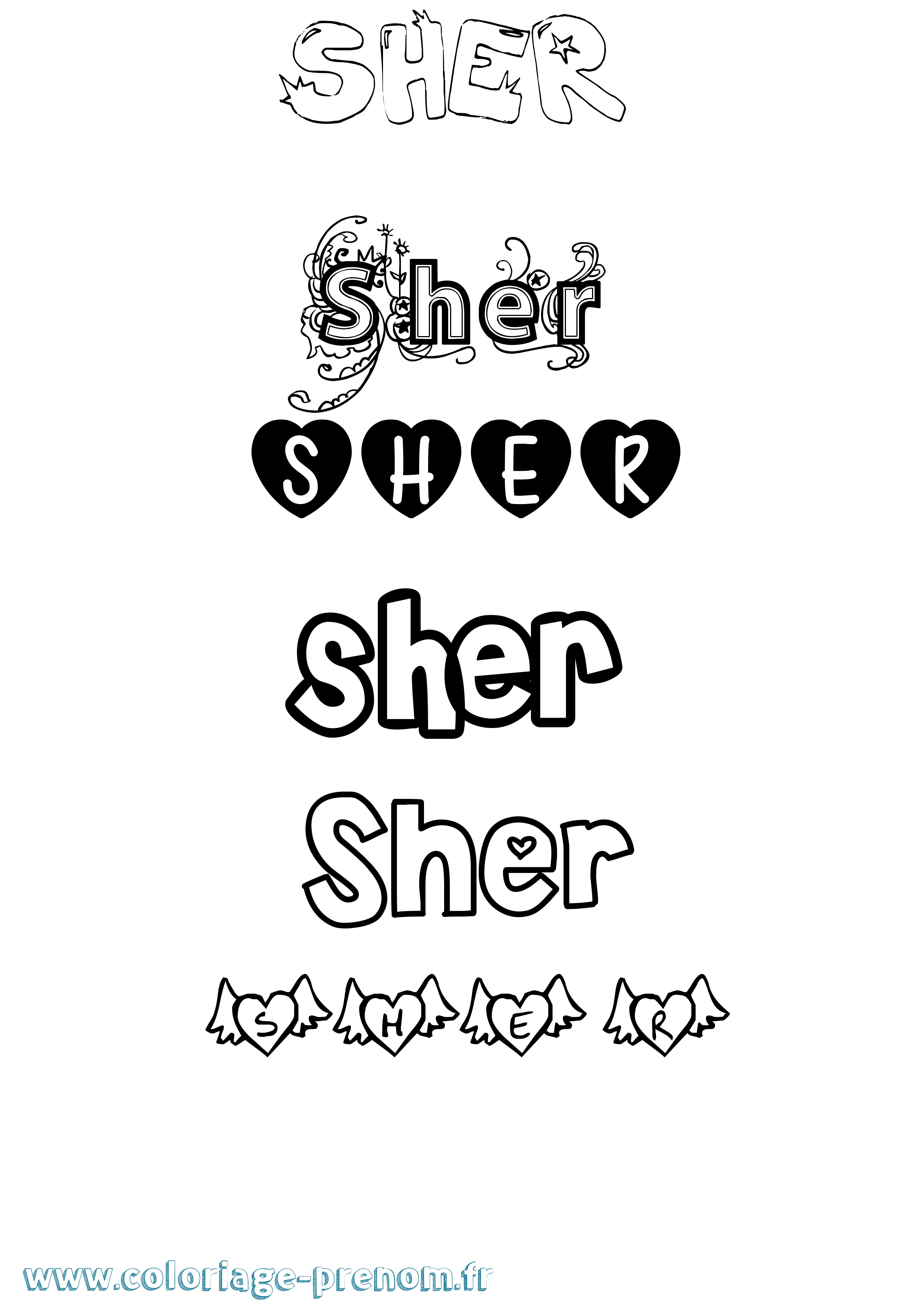 Coloriage Sher Girly Coloriage prénom Sher Girly