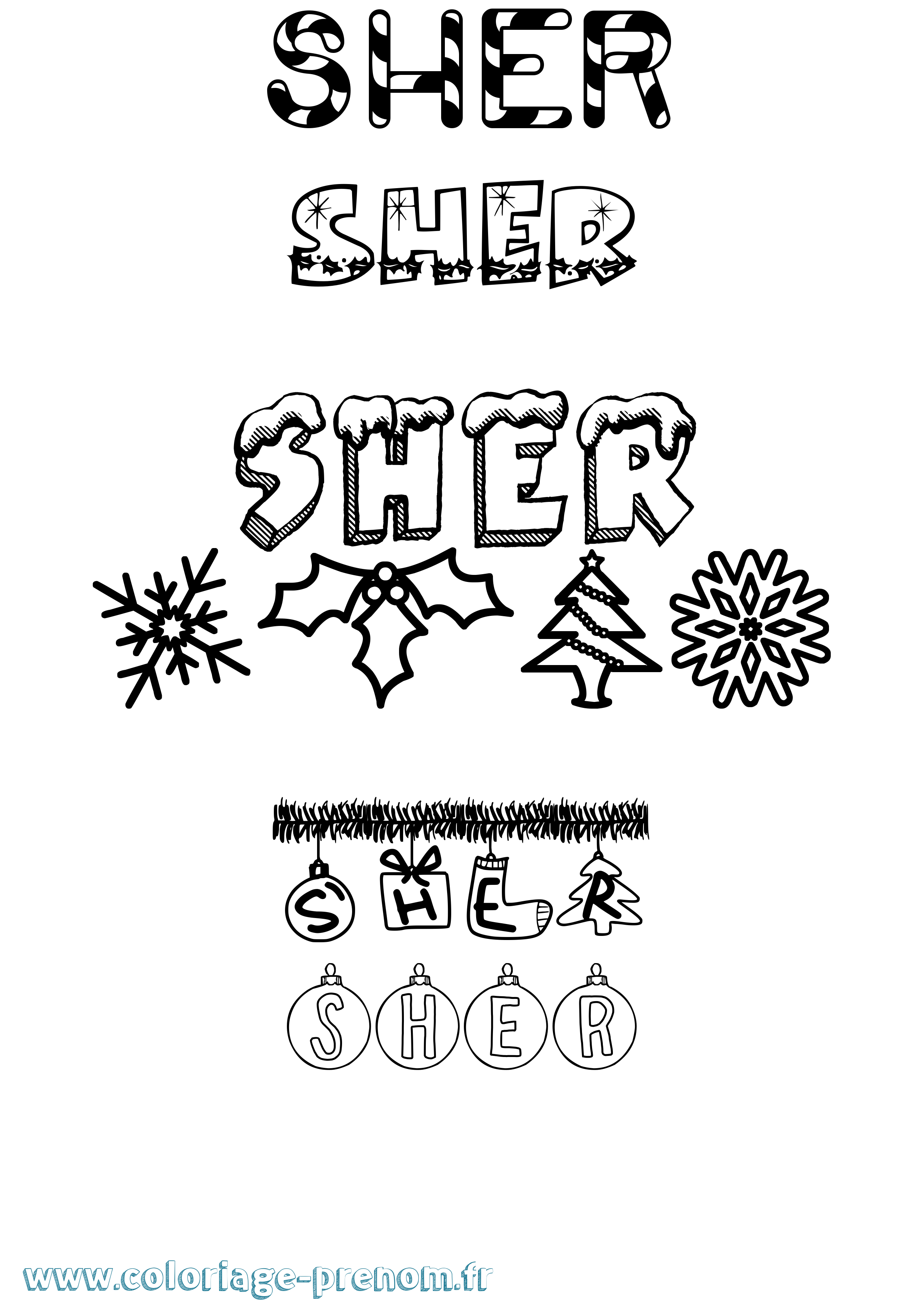 Coloriage Sher Noël Coloriage prénom Sher Noël