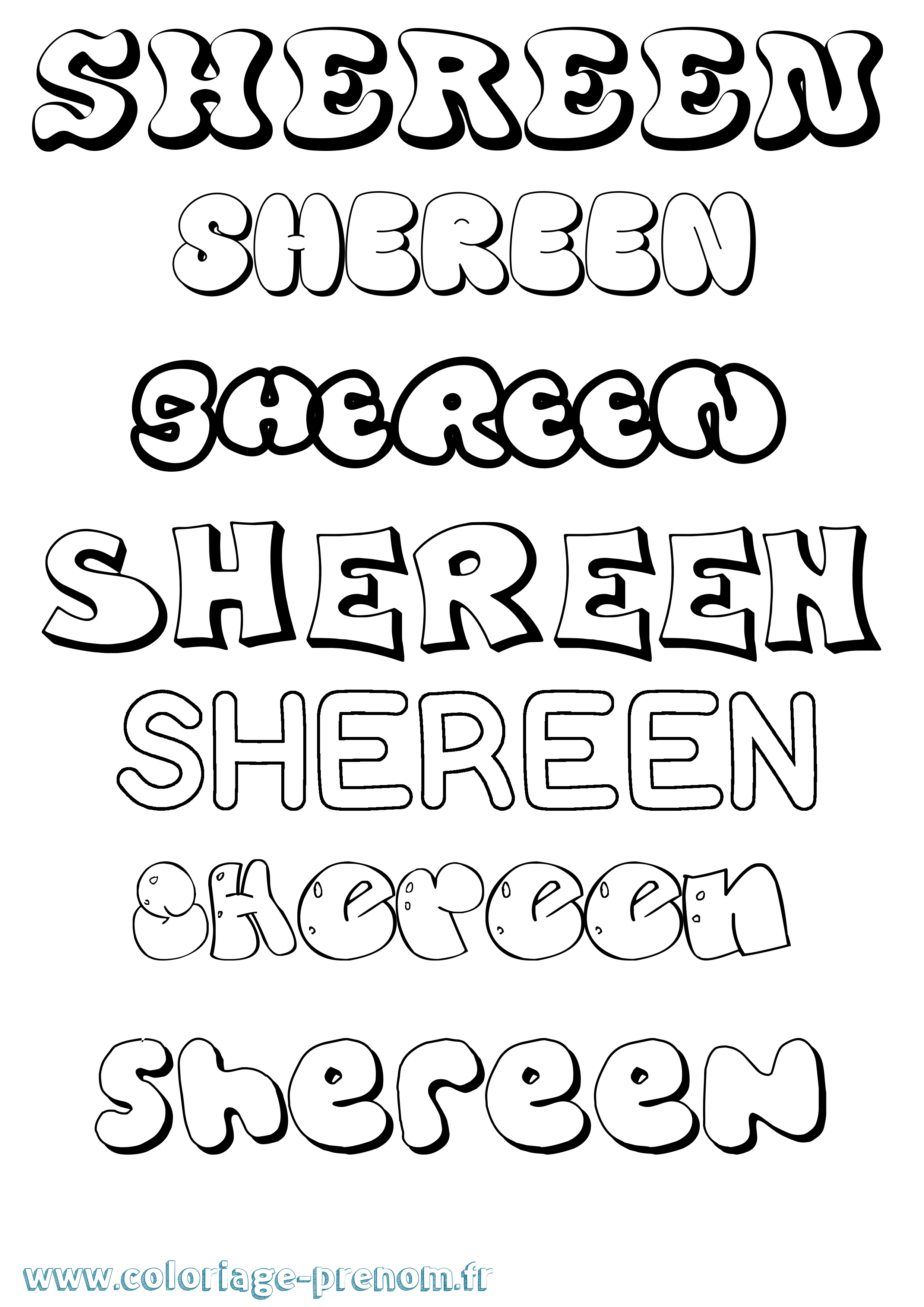 Coloriage Shereen Bubble Coloriage prénom Shereen Bubble