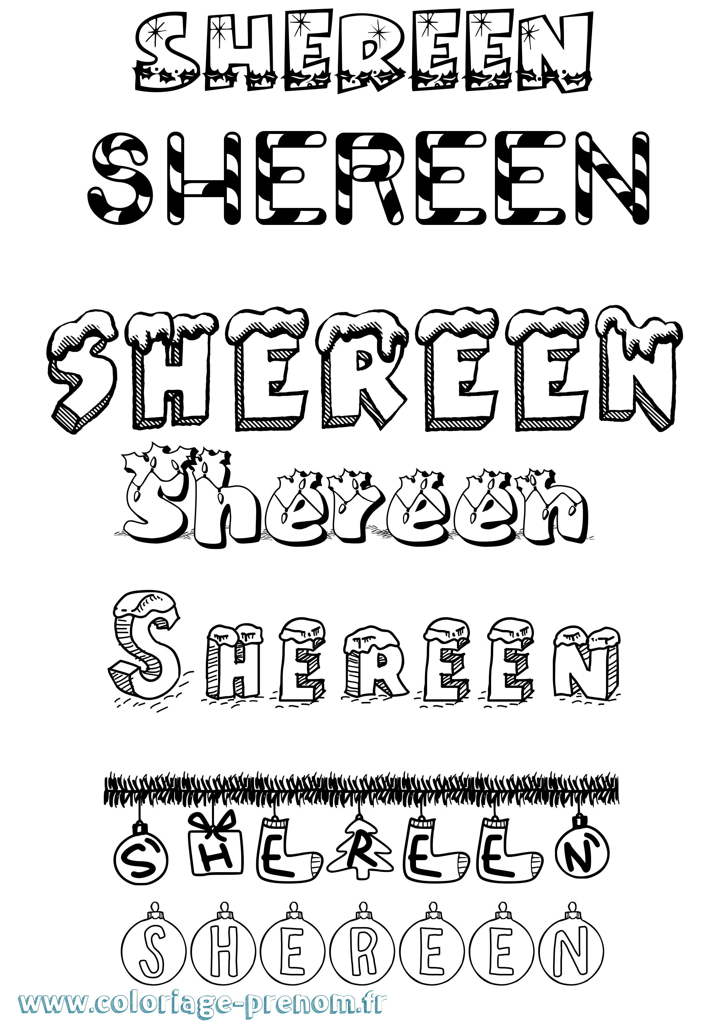 Coloriage Shereen Noël Coloriage prénom Shereen Noël