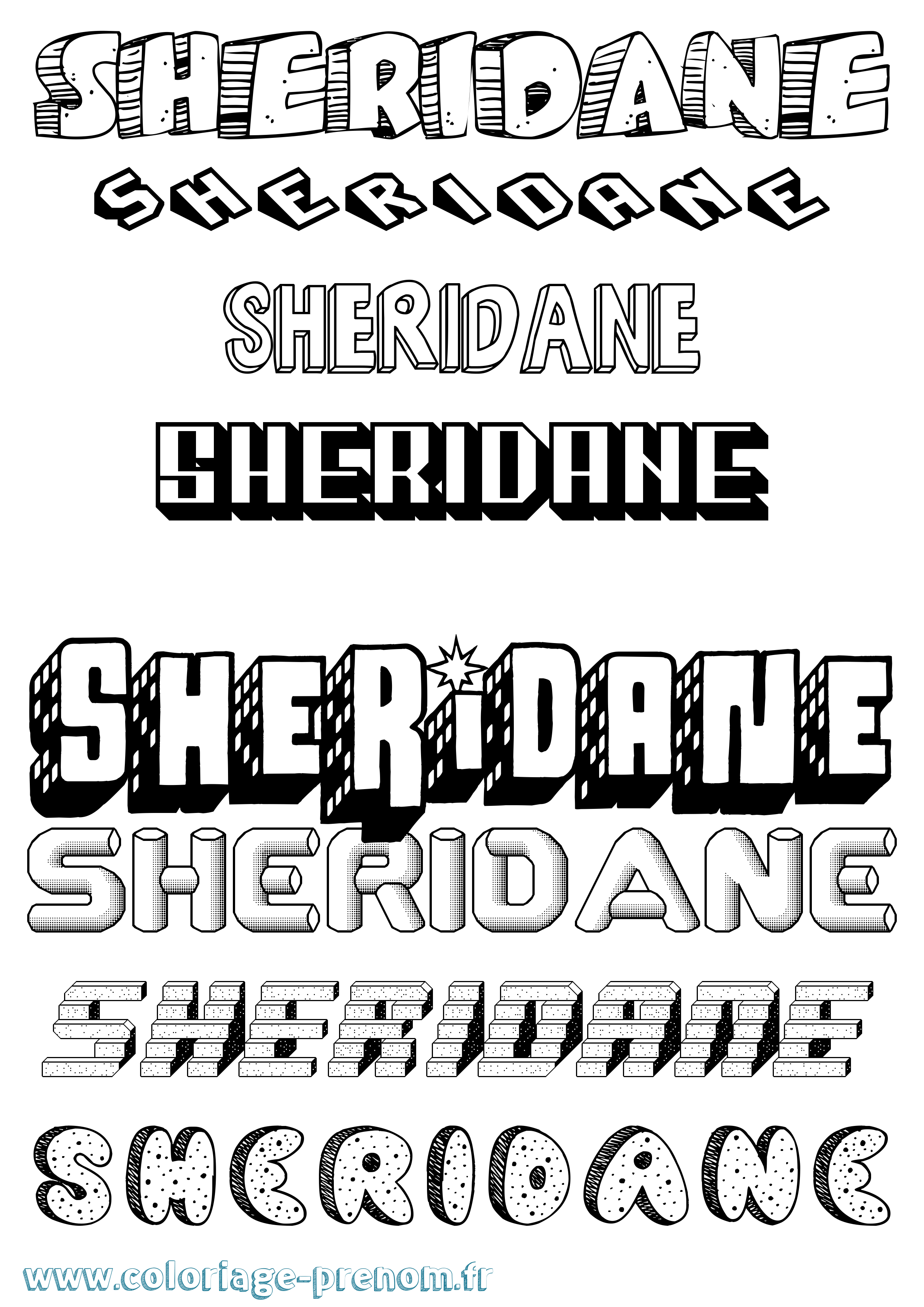 Coloriage Sheridane Effet 3D Coloriage prénom Sheridane Effet 3D