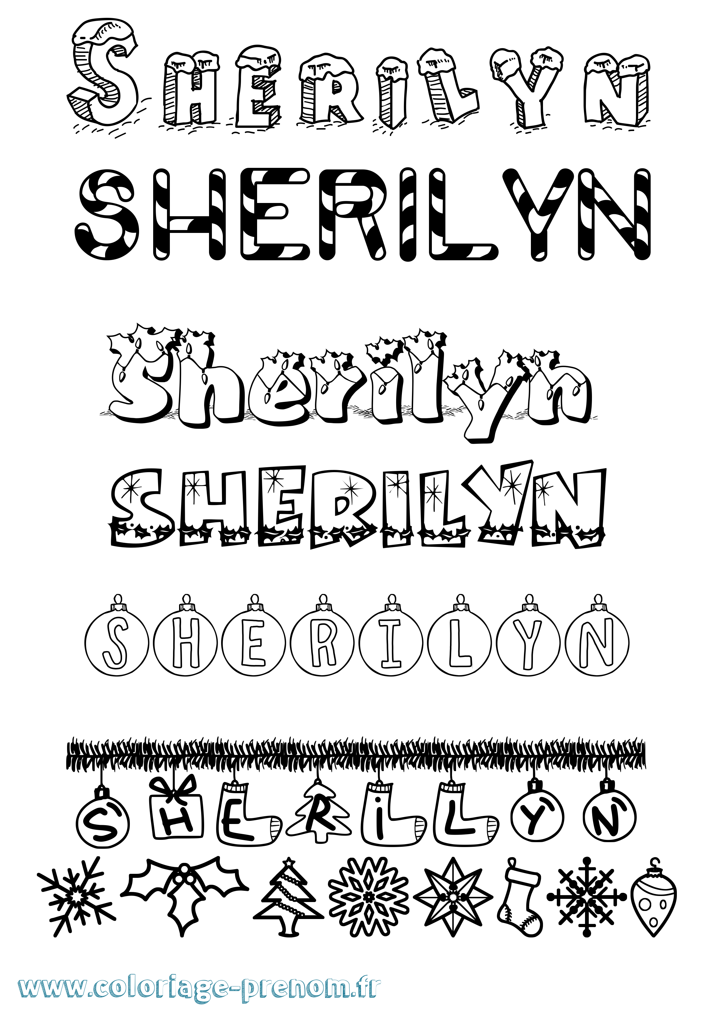Coloriage Sherilyn Noël Coloriage prénom Sherilyn Noël