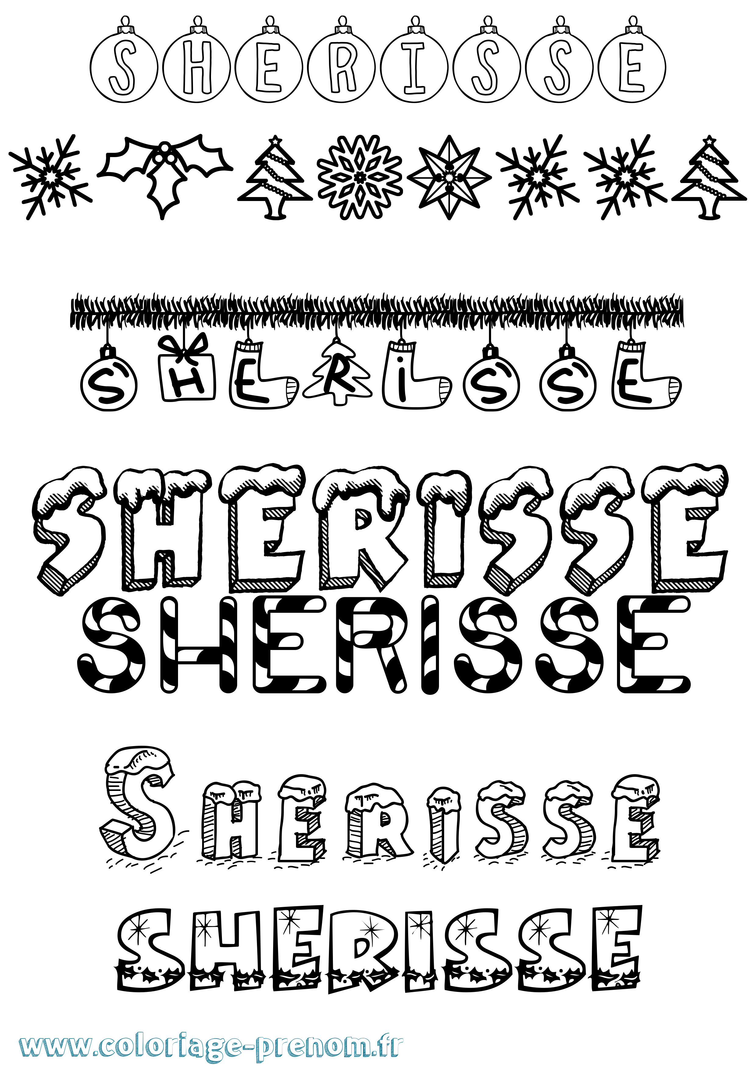 Coloriage Sherisse Noël Coloriage prénom Sherisse Noël