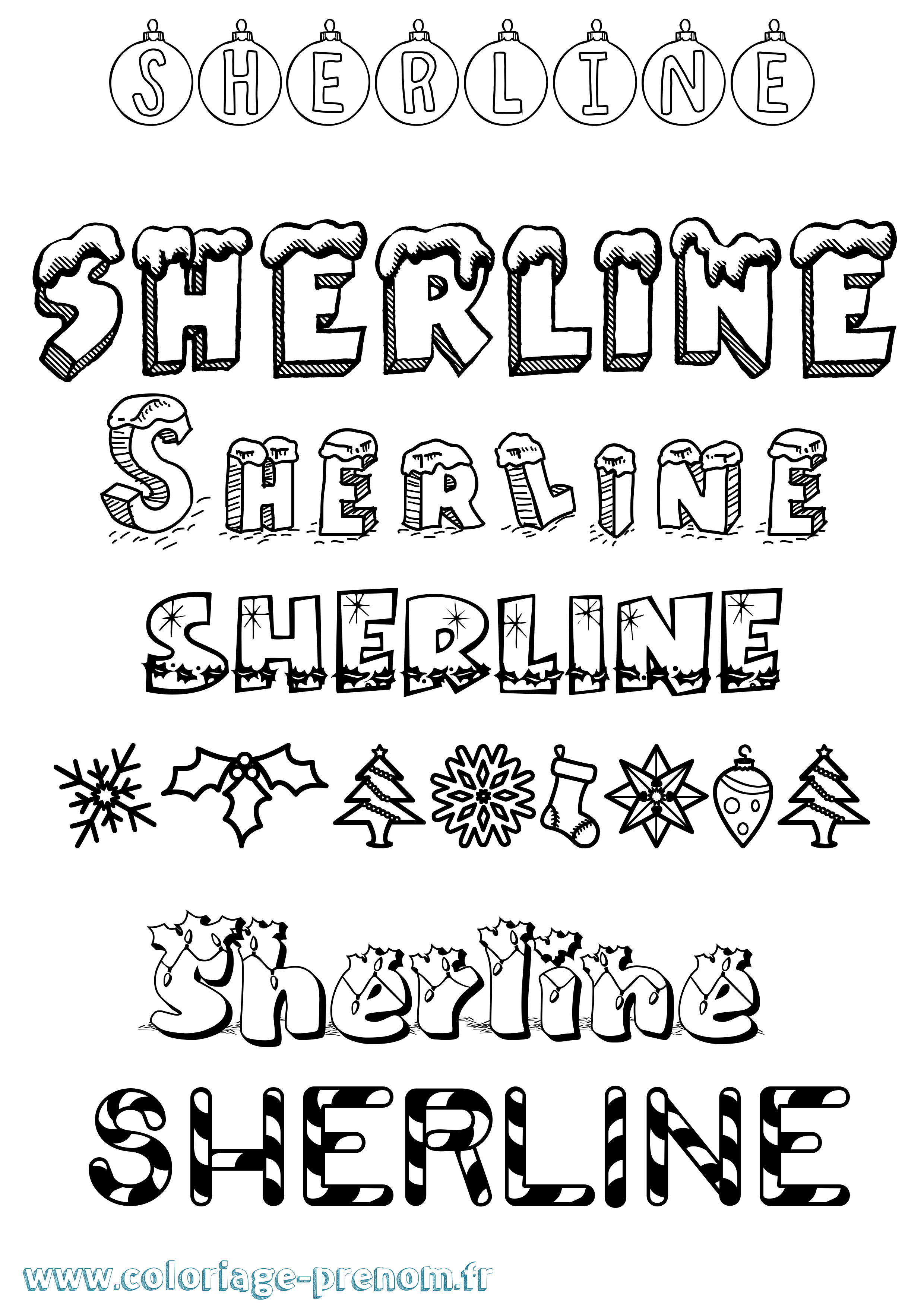 Coloriage Sherline Noël Coloriage prénom Sherline Noël