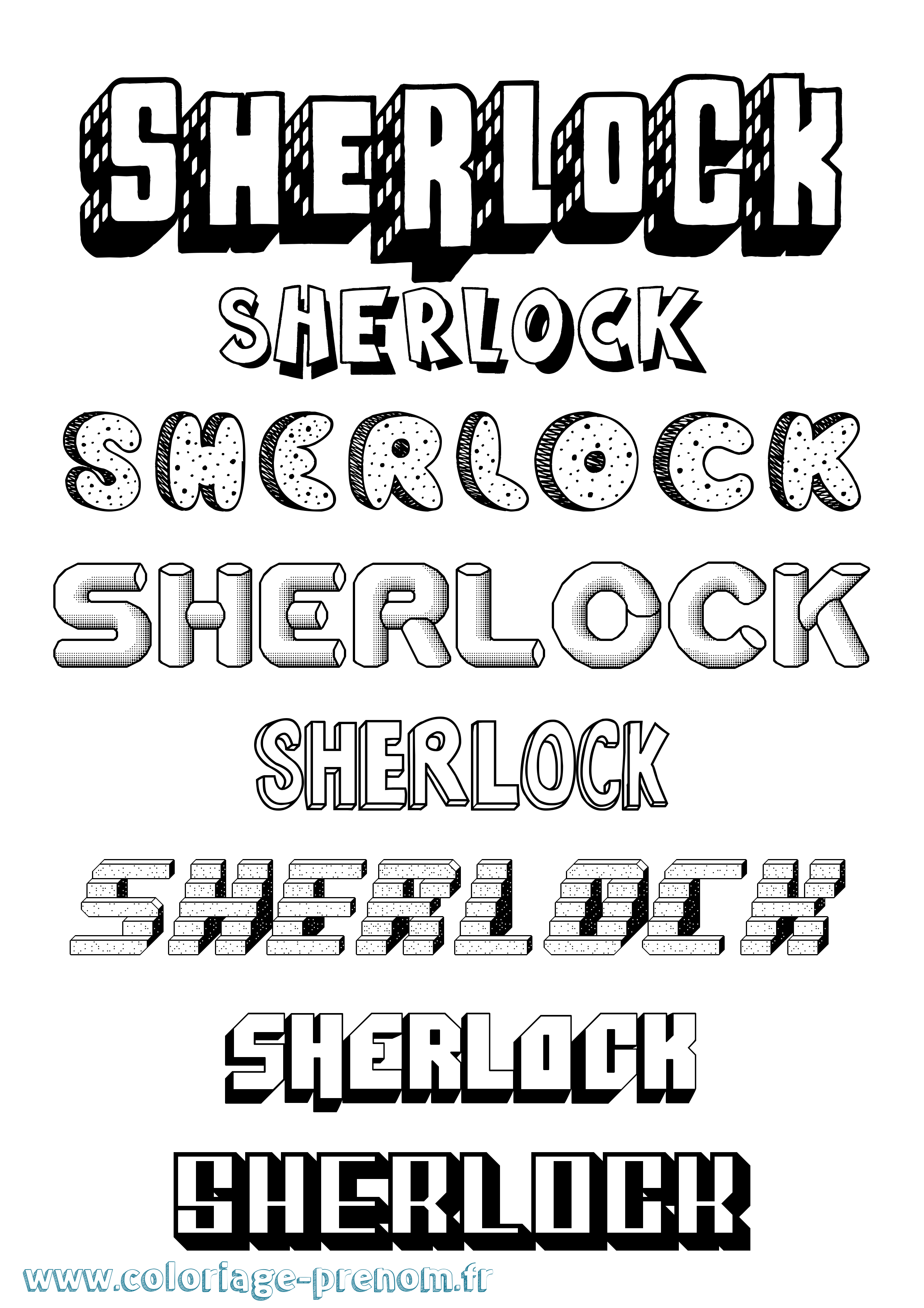 Coloriage Sherlock Effet 3D Coloriage prénom Sherlock Effet 3D