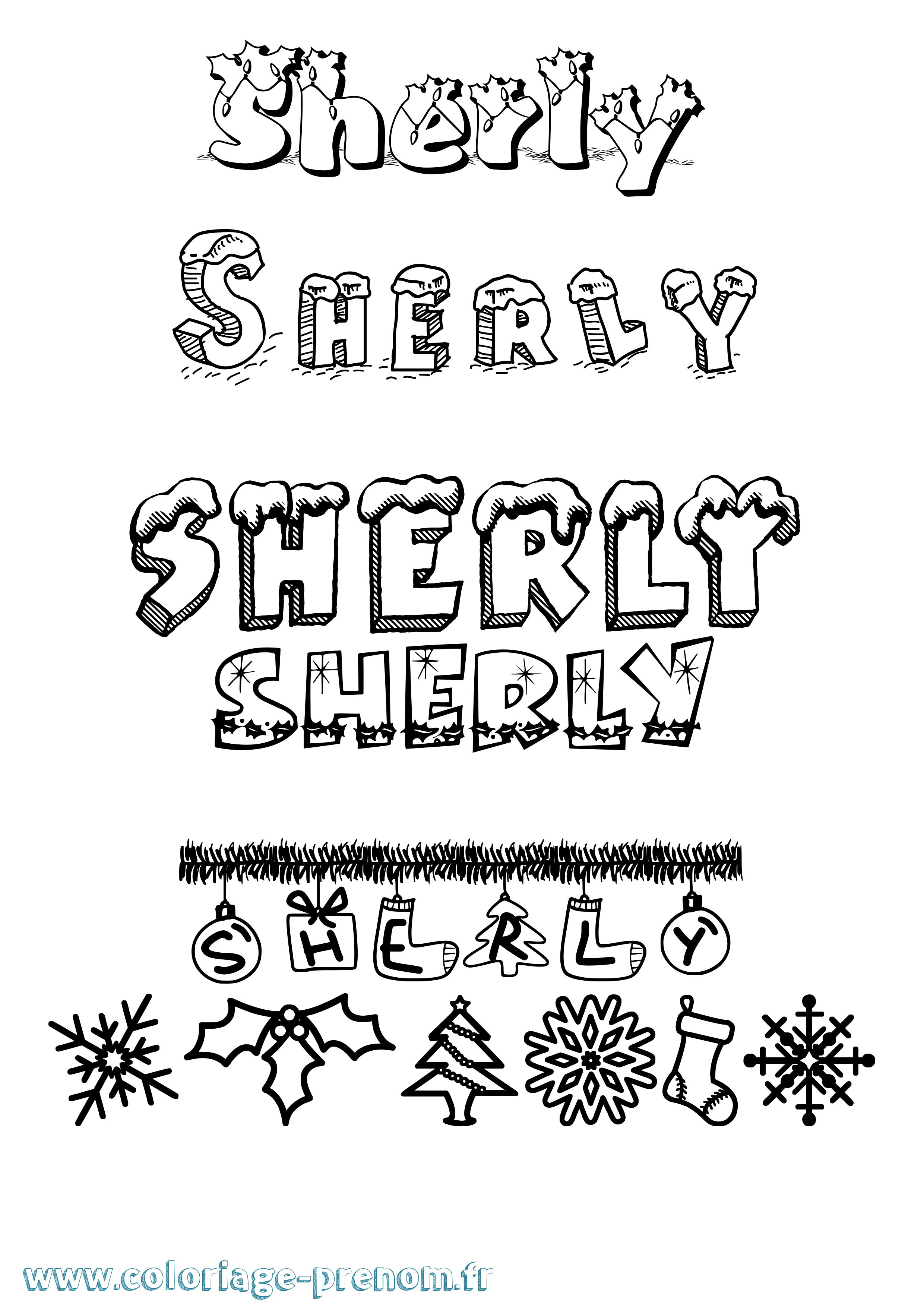 Coloriage Sherly Noël Coloriage prénom Sherly Noël