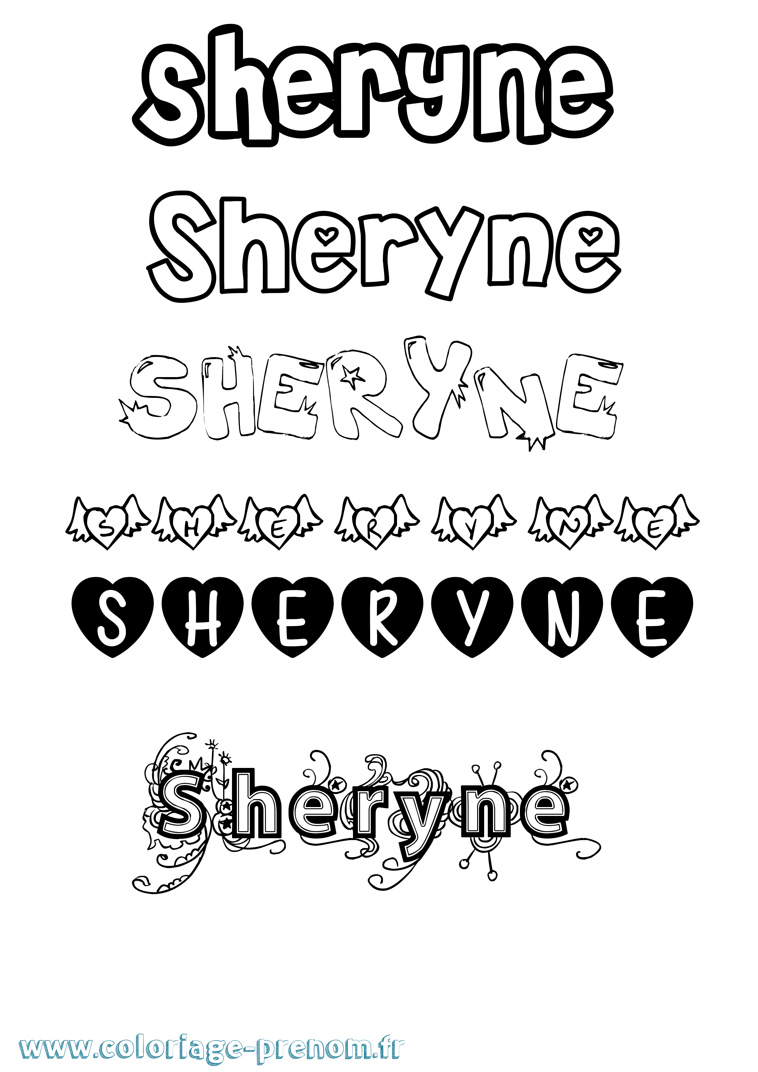 Coloriage Sheryne Girly Coloriage prénom Sheryne Girly